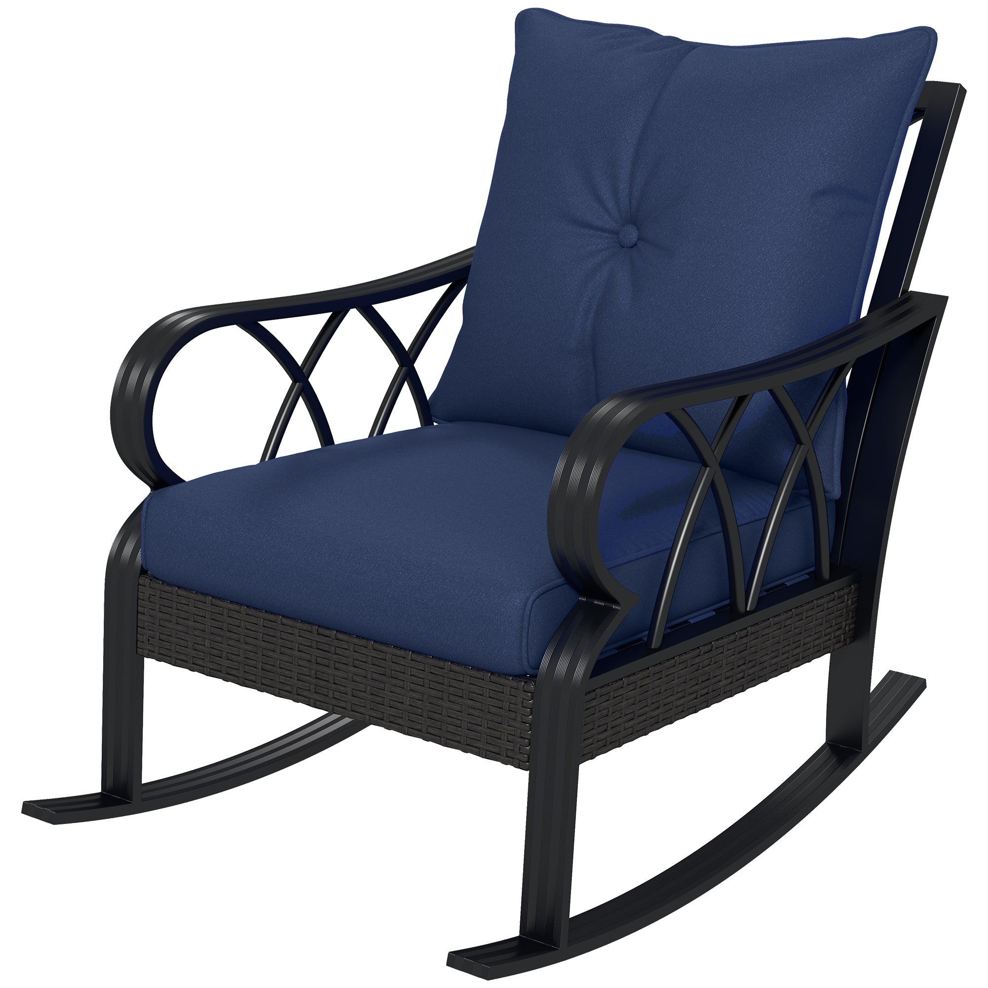 Outdoor Wicker Rocking Chair – All-Weather PE Rattan Patio Rocker with Cushions – Lightweight Aluminum Frame