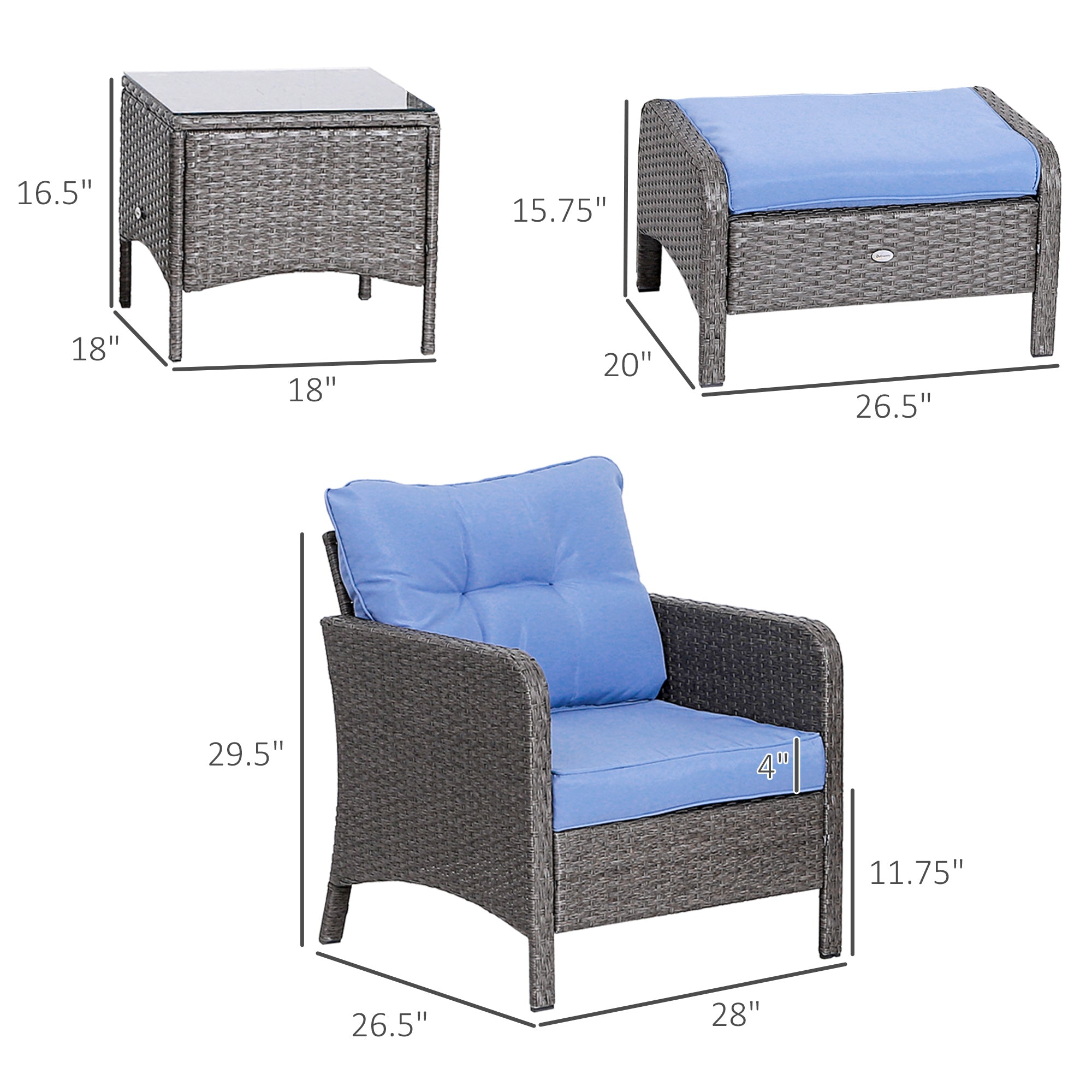 5-Piece Outdoor Rattan Conversation Set – Patio Armchairs with Ottomans, Cushions & Coffee Table