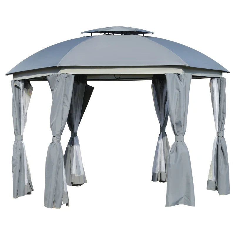 12 ft. Hexagonal Gazebo with Double Roof, Mesh Netting &amp; Privacy Curtains – Outdoor Patio Canopy for Events &amp; Entertaining