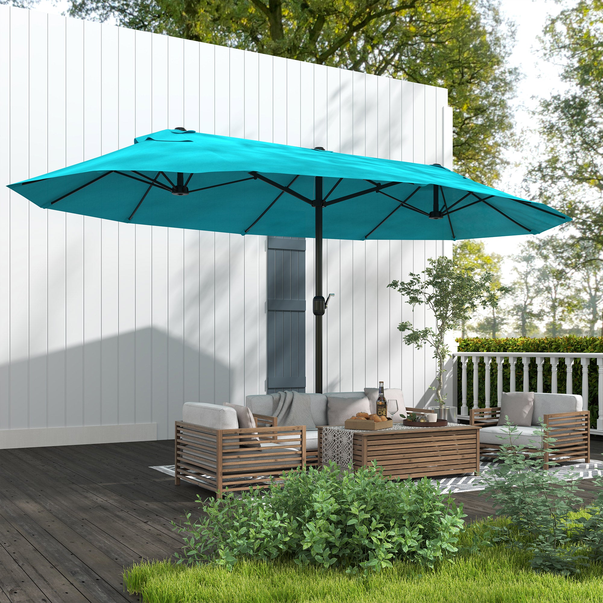 15 ft Extra-Large Double-Sided Patio Umbrella with Cross Base – UV-Resistant Outdoor Market Umbrella with Crank