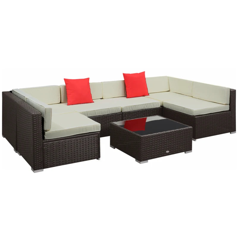7-Piece Rattan Outdoor Sectional Sofa Set – Modular Patio Seating with Cushions & Glass Coffee Table