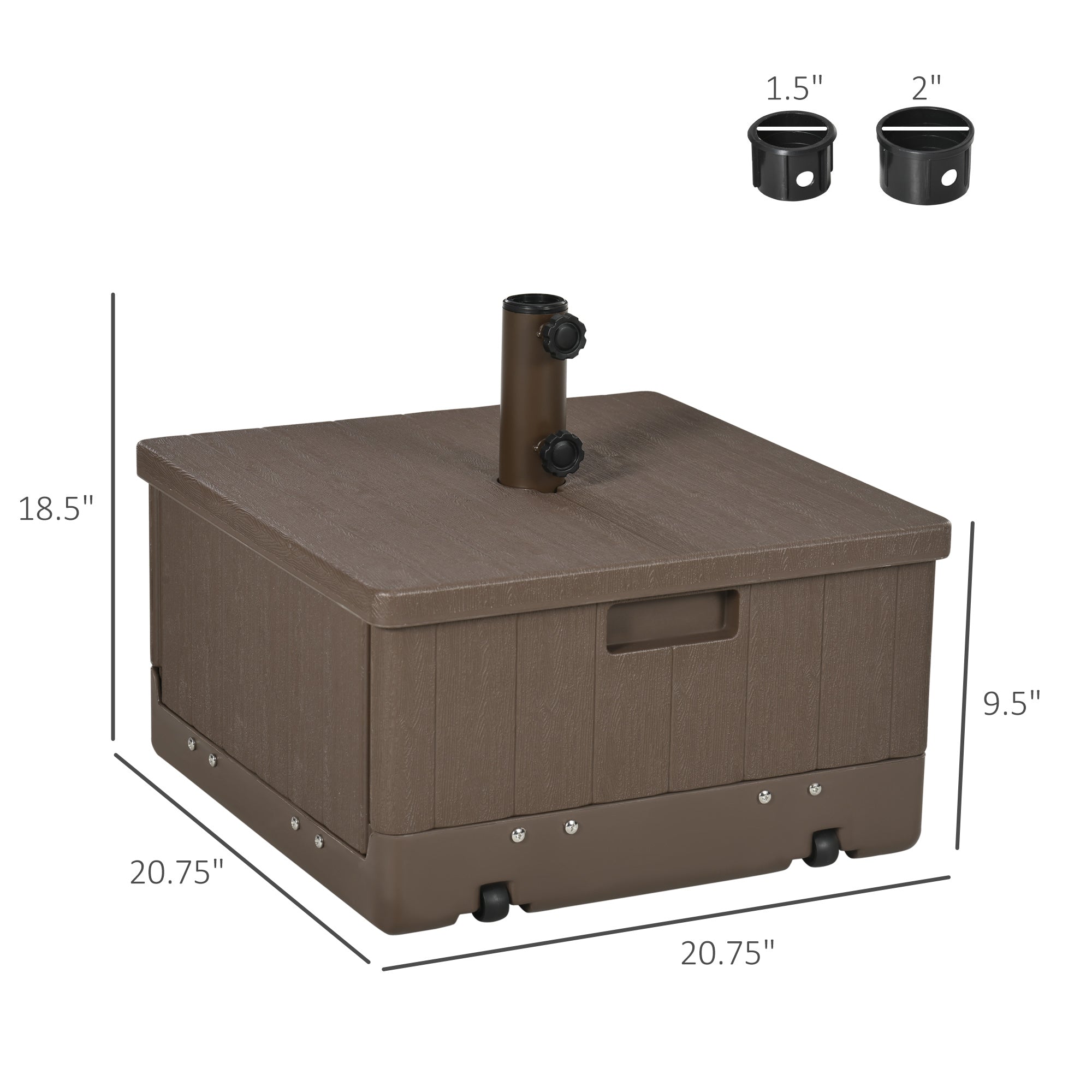 Fillable Patio Umbrella Base with Adjustable Table Tray – Heavy-Duty Outdoor Umbrella Stand with Wheels – Fits 1.5"/1.9" Poles