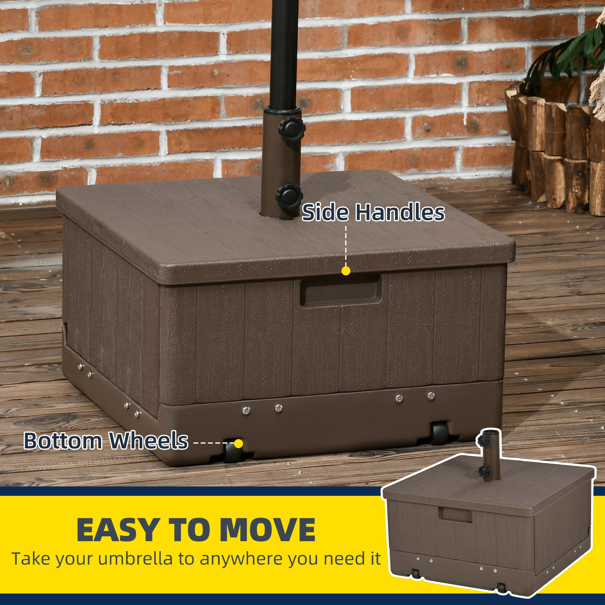 Fillable Patio Umbrella Base with Adjustable Table Tray – Heavy-Duty Outdoor Umbrella Stand with Wheels – Fits 1.5"/1.9" Poles