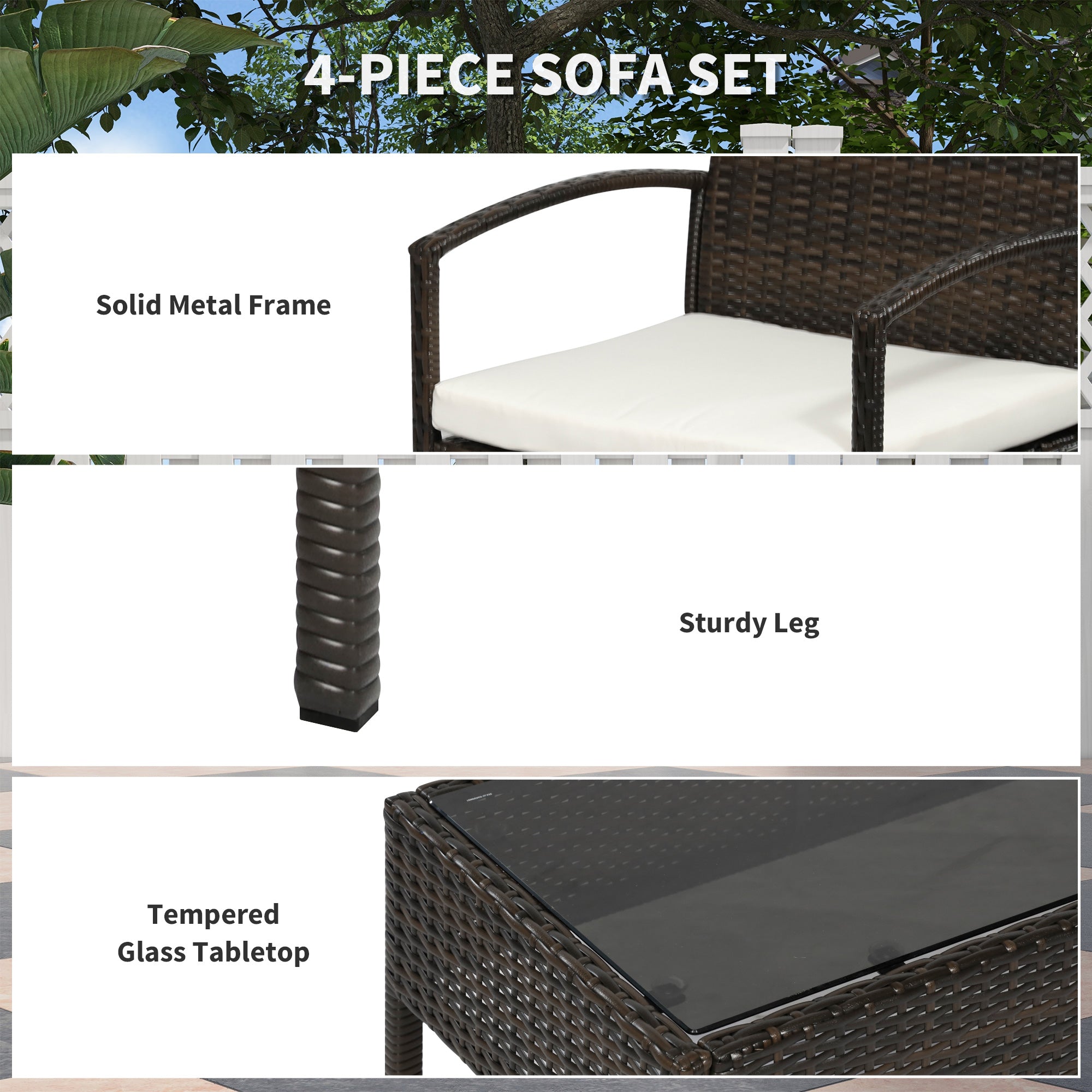 4-Piece PE Rattan Outdoor Furniture Set with Cushions & Coffee Table
