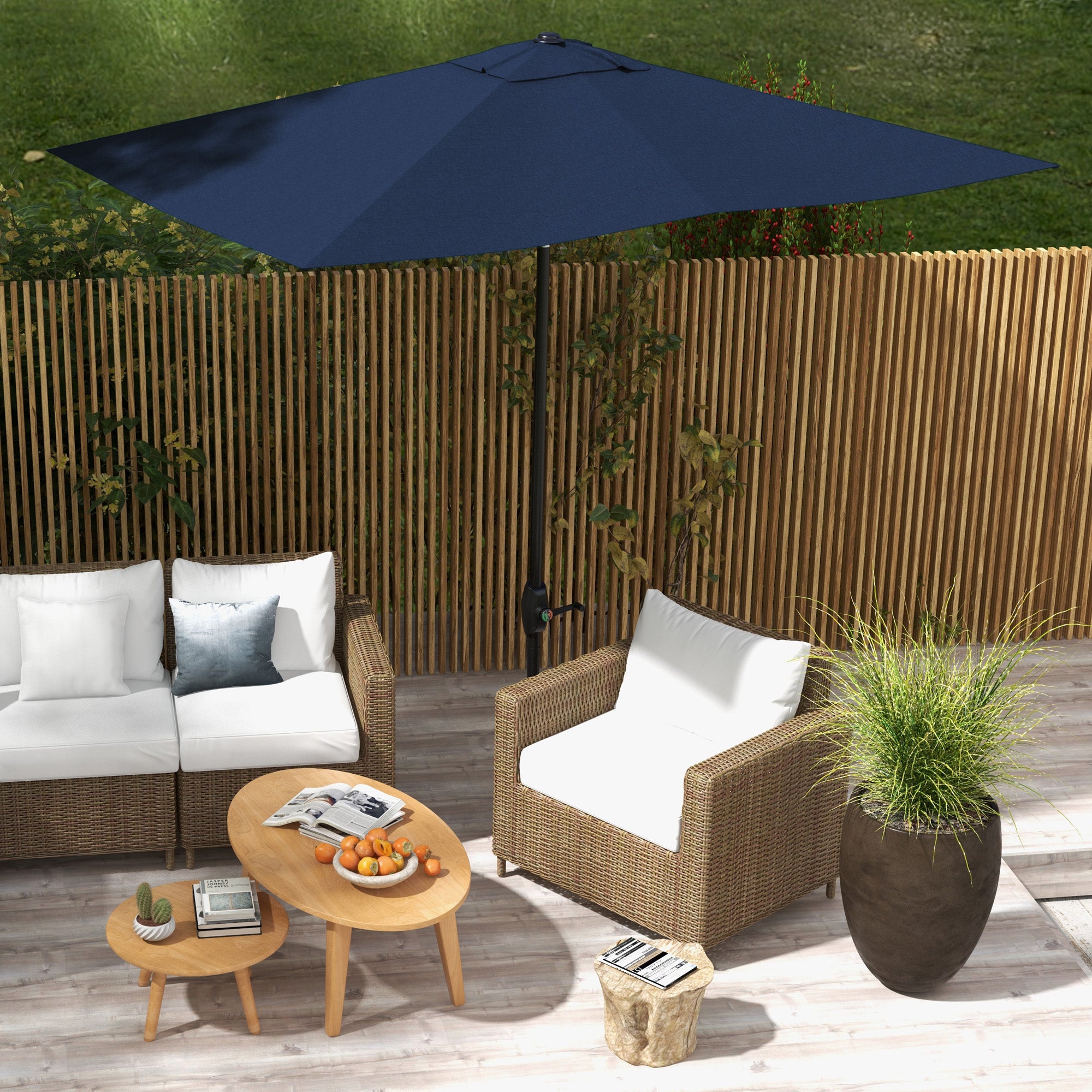 UV-Resistant Tilting Patio Umbrella – 9.5 ft Wide, Crank Lift, Outdoor Market Parasol