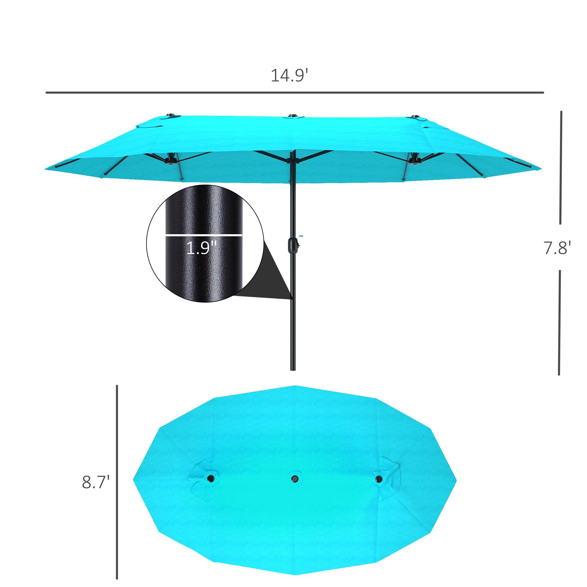 15ft Double-Sided Market Umbrella – Extra-Large Outdoor Patio Umbrella with Crank Lift – UV-Resistant Fabric for Poolside, Garden, or Deck