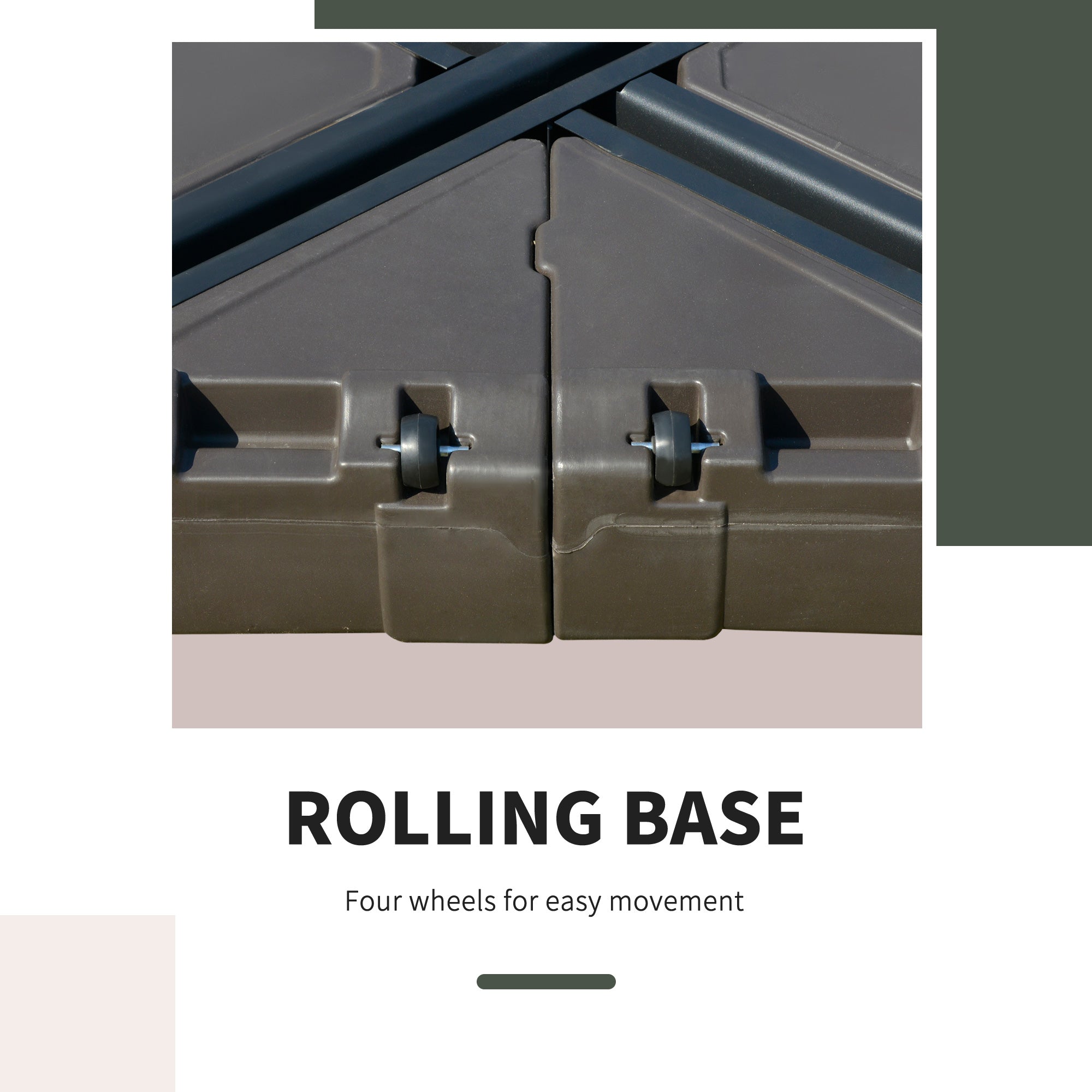 Heavy-Duty Rolling Umbrella Base for Cantilever Umbrellas – Fillable with Sand or Water, with Crossbar & Wheels – Coffee Brown
