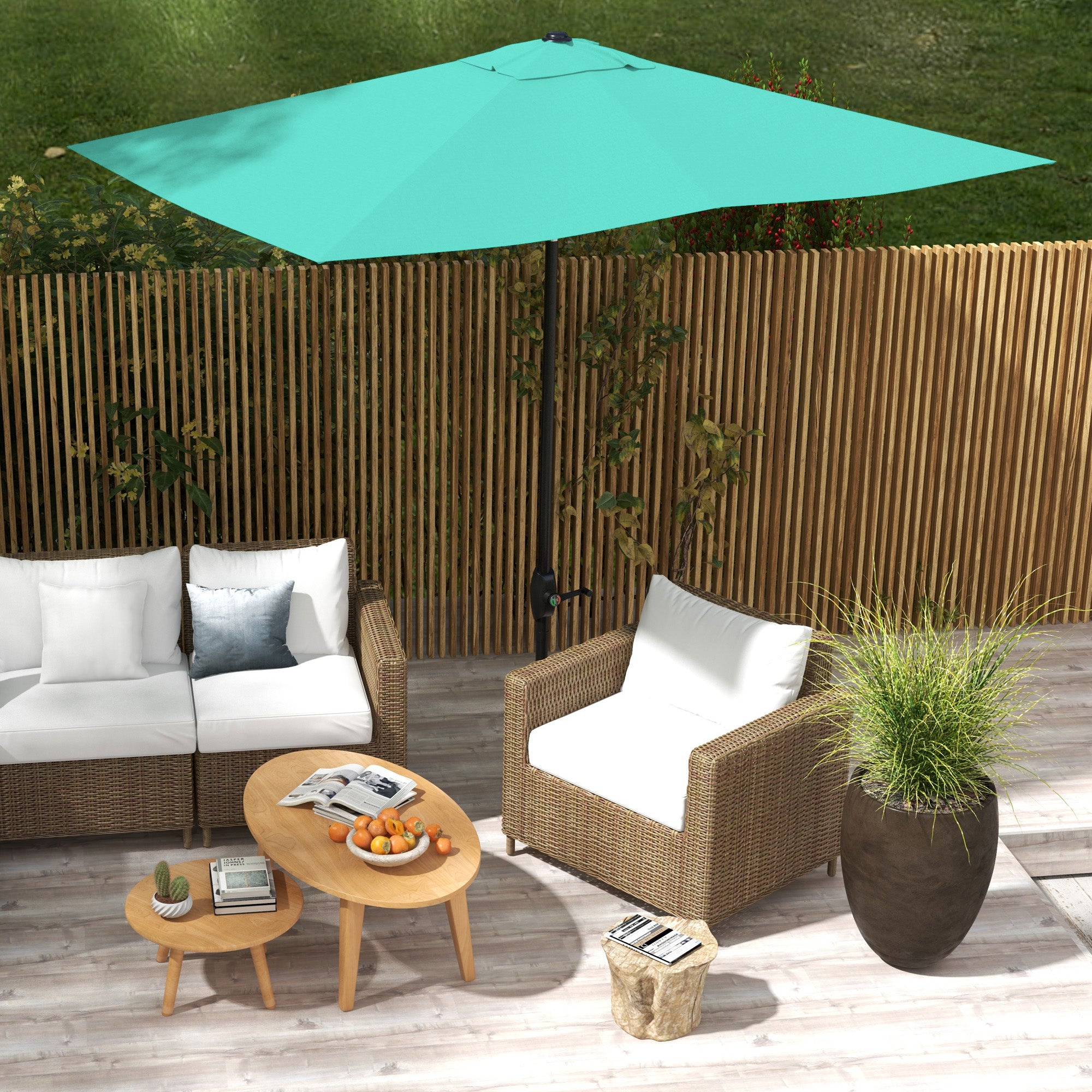 UV-Resistant Tilting Patio Umbrella – 9.5 ft Wide, Crank Lift, Outdoor Market Parasol