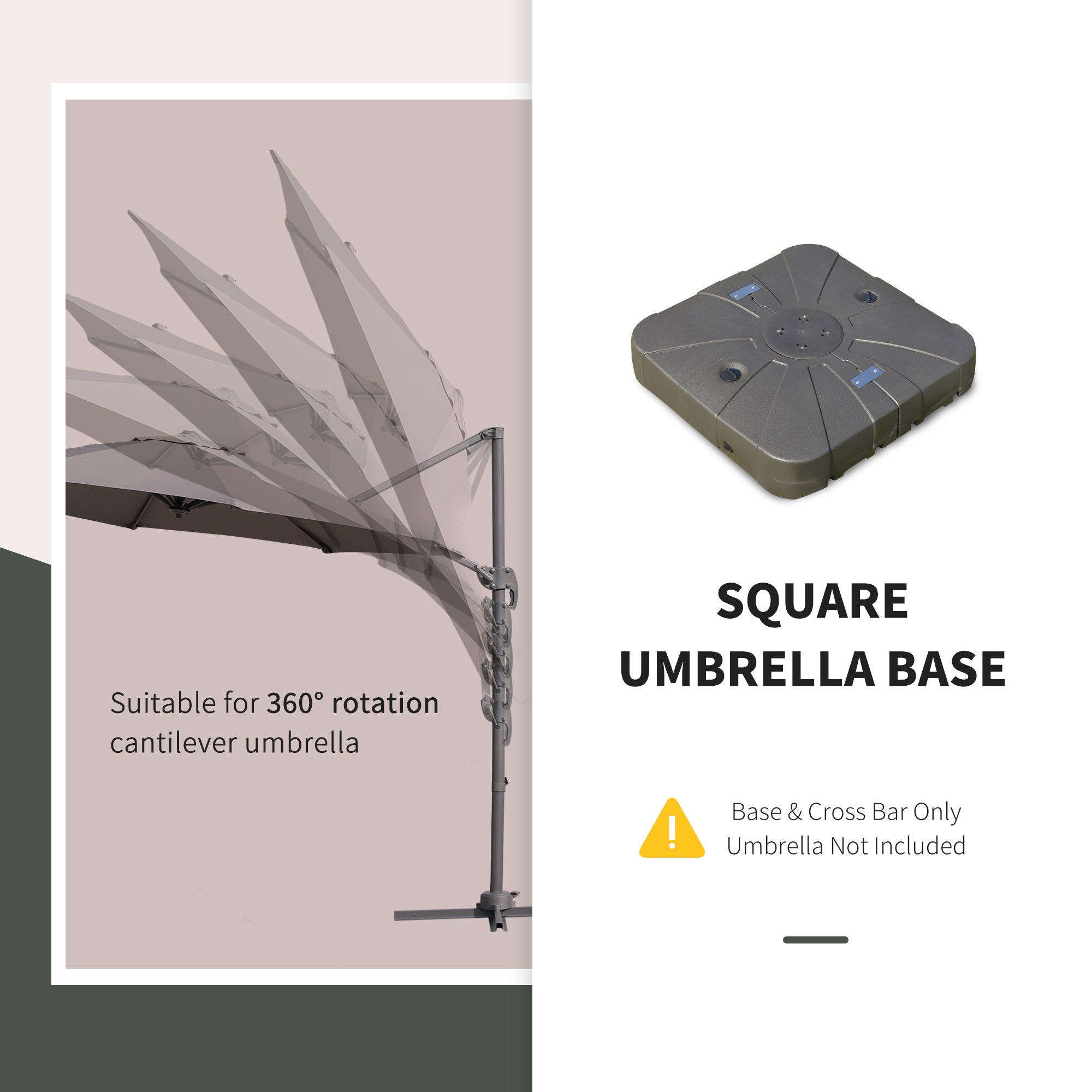 Heavy-Duty Rolling Umbrella Base for Cantilever Umbrellas – Fillable with Sand or Water, with Crossbar & Wheels – Coffee Brown