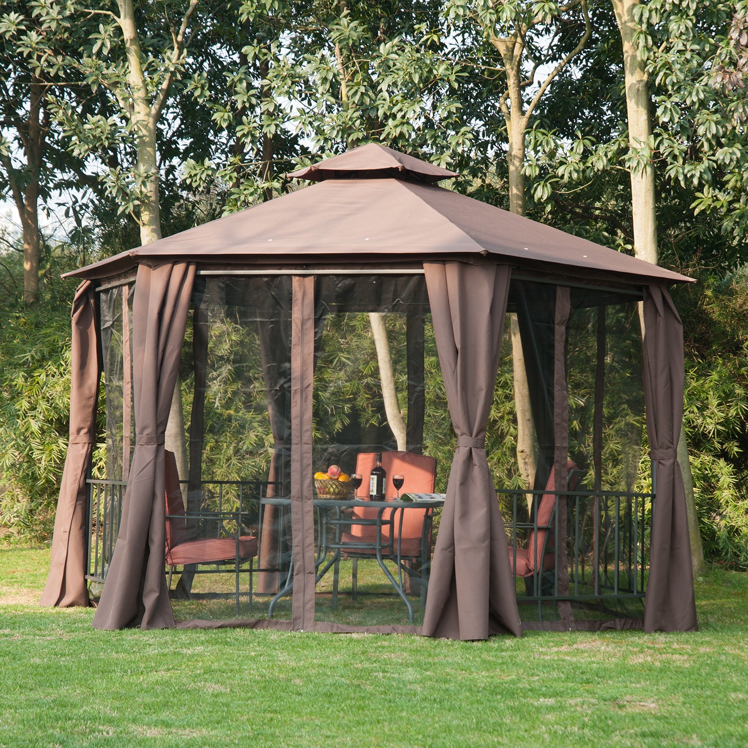 Outdoor Canopy Gazebo with Curtains – Steel Frame Patio Tent for Backyard, Garden, & Events