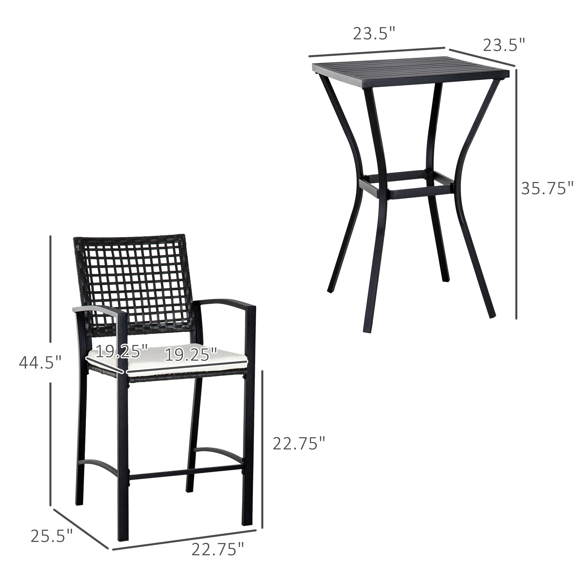 3-Piece Bar-Height Patio Furniture Set with PE Rattan & Cushioned Stools