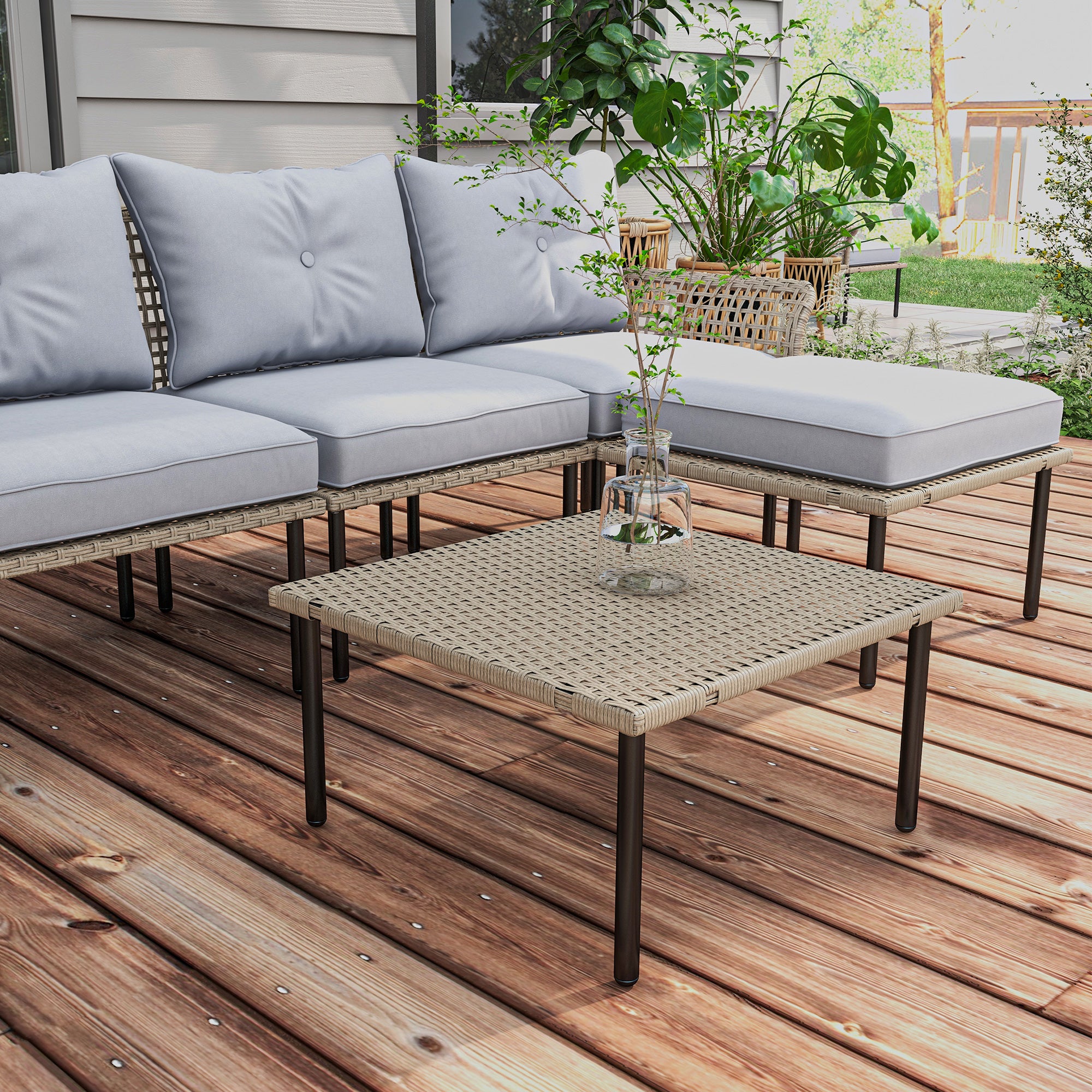 5-Piece Modular PE Rattan Patio Sectional Set with Cushions & Coffee Table
