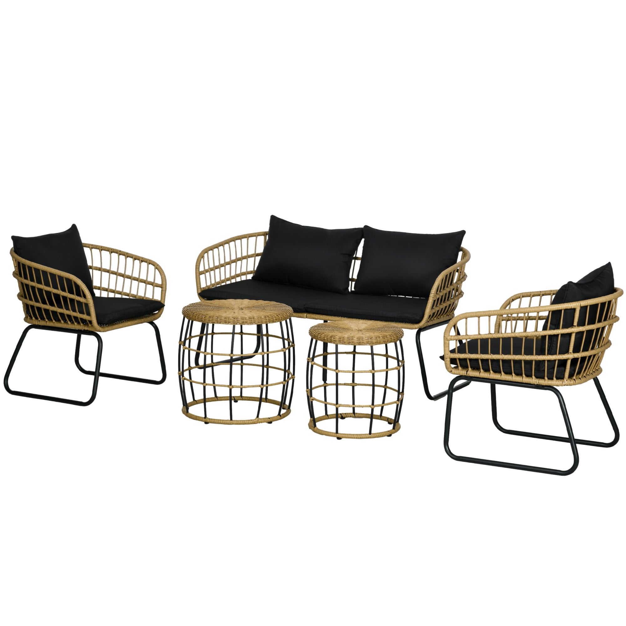 5-Piece Wicker Outdoor Patio Furniture Set with Loveseat, Chairs & Nesting Tables