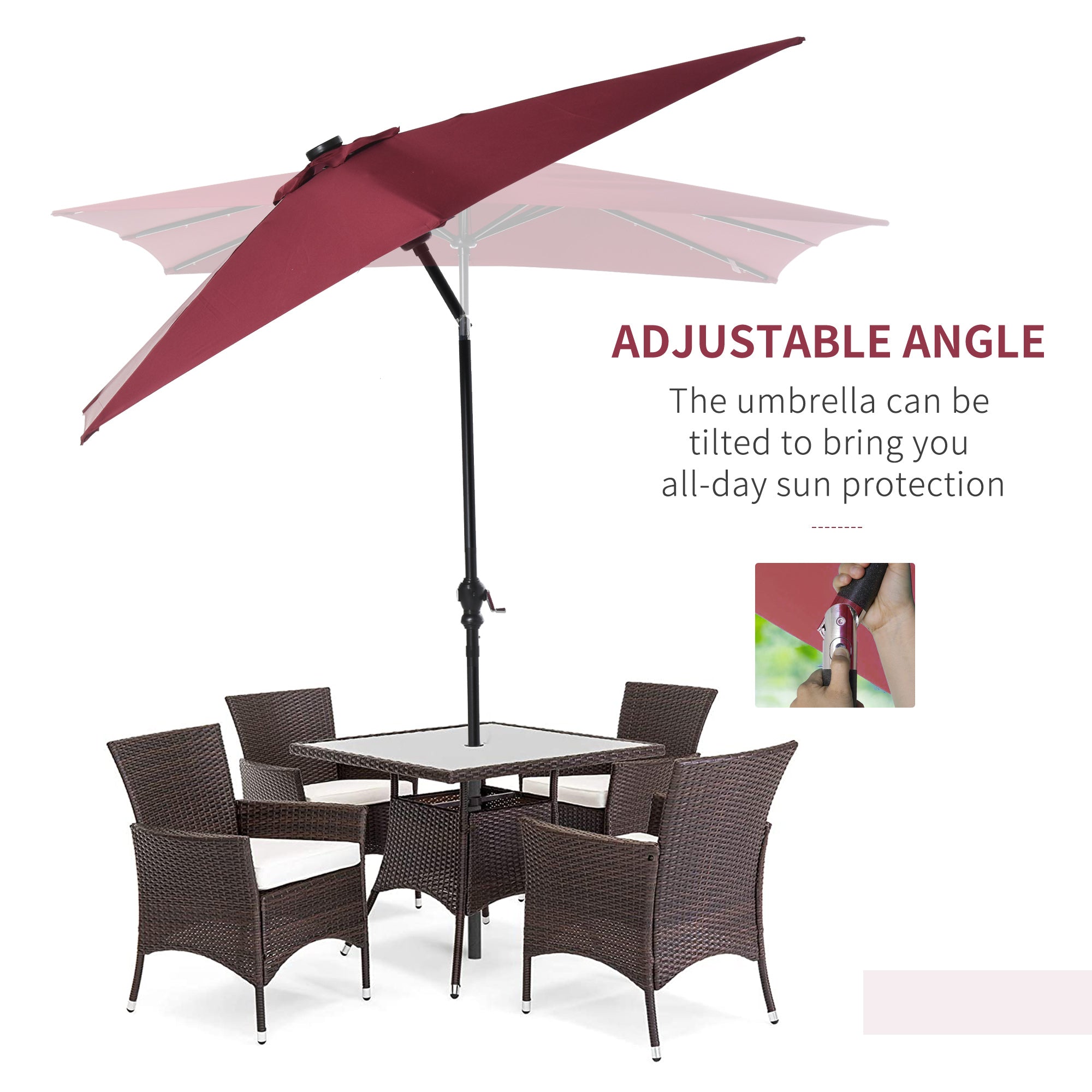 9 ft Solar LED Patio Umbrella with Tilt, Crank, and Vent – Outdoor Market Umbrella for Backyard, Deck, Pool
