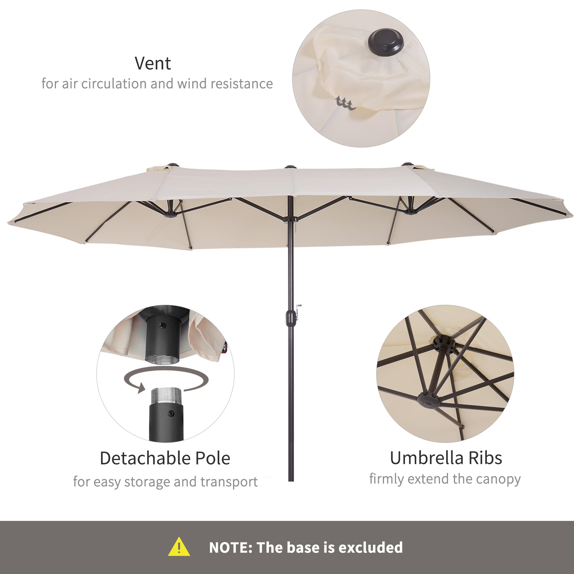 Extra Large 15 ft Patio Umbrella, Double-Sided Large Outdoor Umbrella with Crank Handle and Air Vents for Backyard, Deck, Pool
