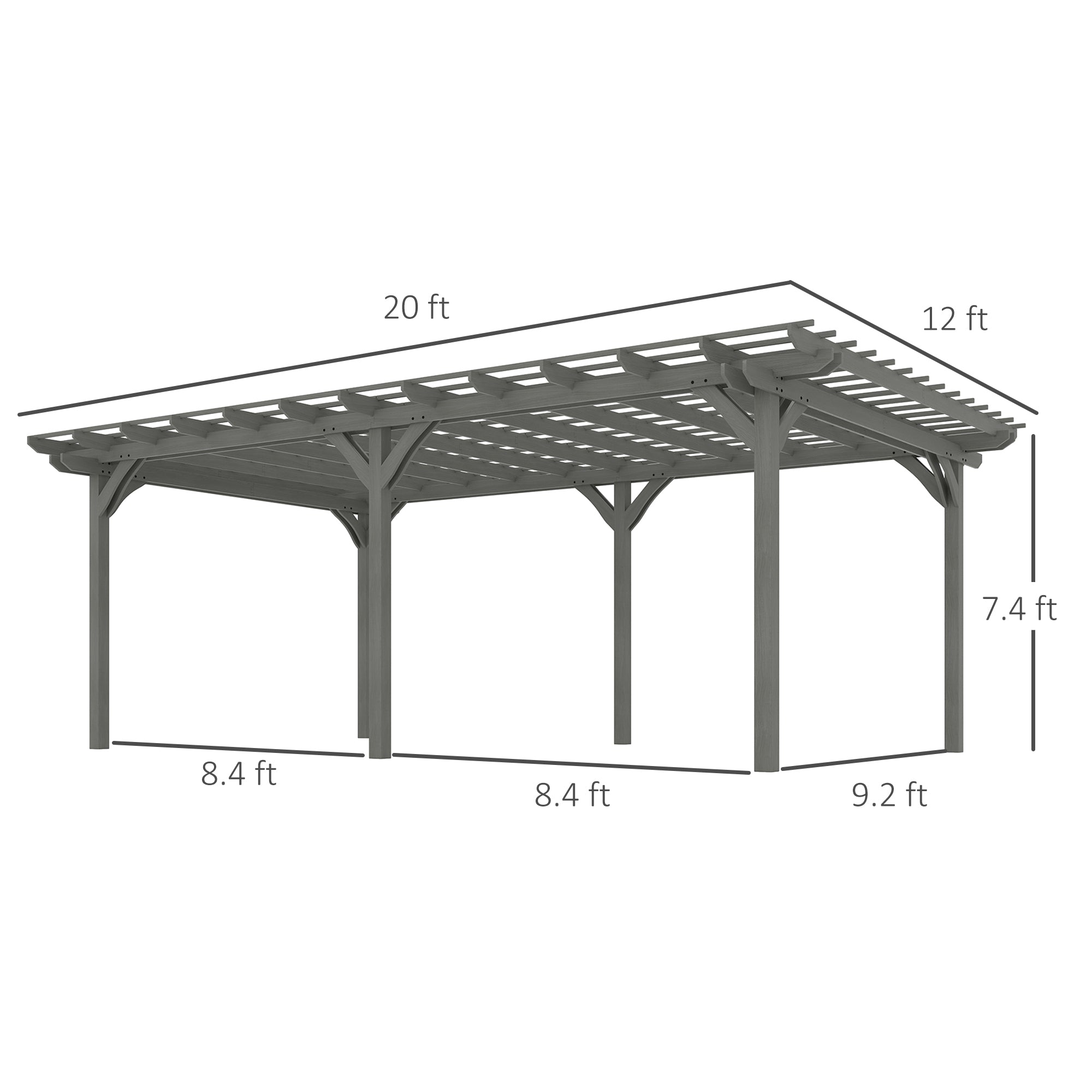 20' x 12' Wooden Garden Pergola with Open Roof and Plant Support