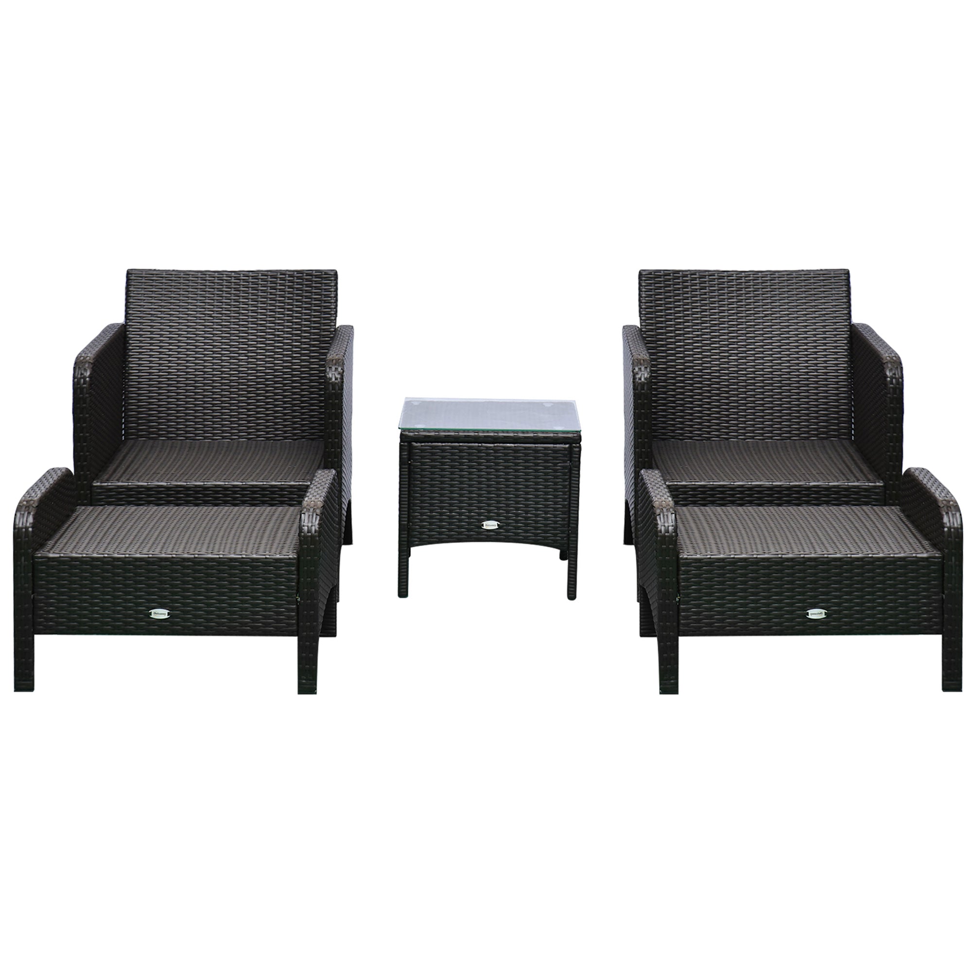 5-Piece Outdoor Rattan Conversation Set – Patio Armchairs with Ottomans, Cushions & Coffee Table