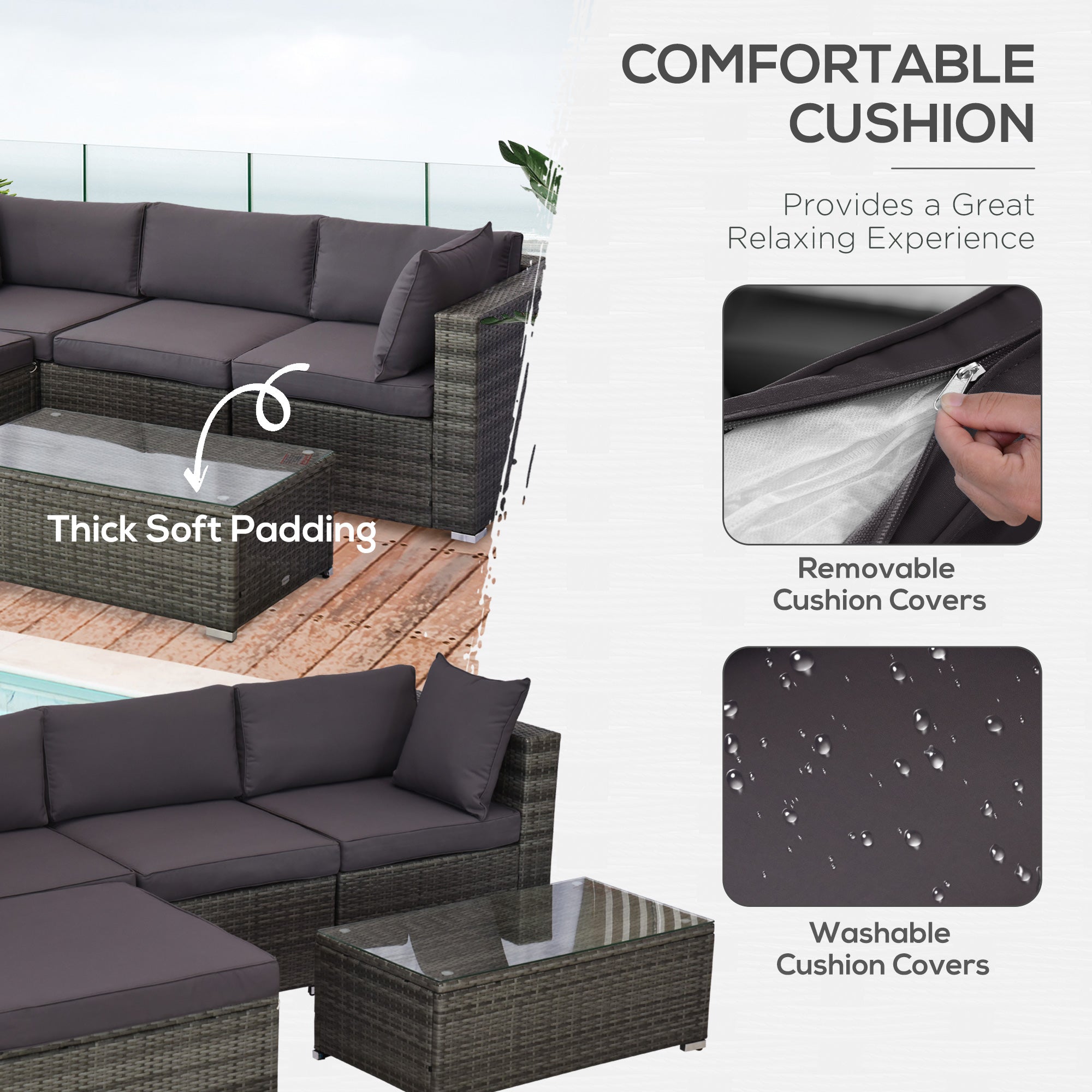 5-Piece Outdoor PE Rattan Sectional Sofa Set with Ottoman &amp; Coffee Table