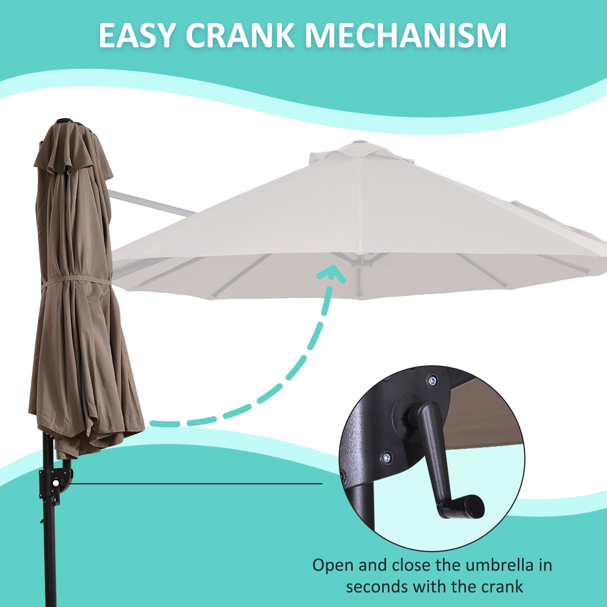 14.4 ft Double-Sided Offset Patio Umbrella with Crank Lift – Outdoor Cantilever Sun Shade for Patio, Deck, Garden, or Pool