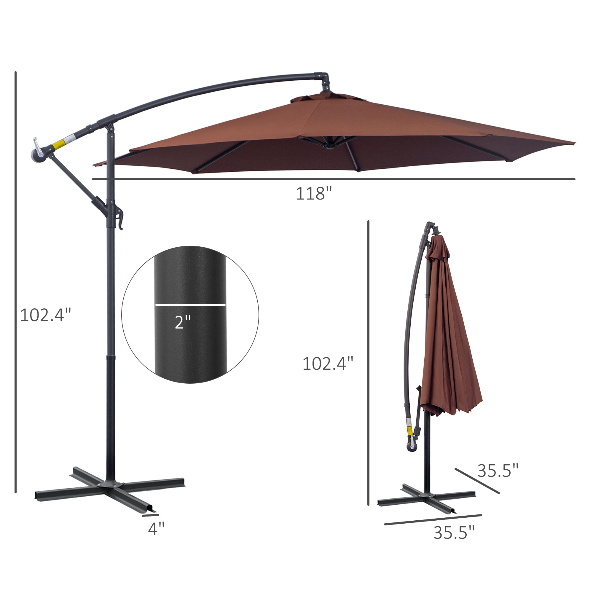 10ft Cantilever Patio Umbrella with 360° Rotation – UV & Water-Resistant Offset Umbrella with Base