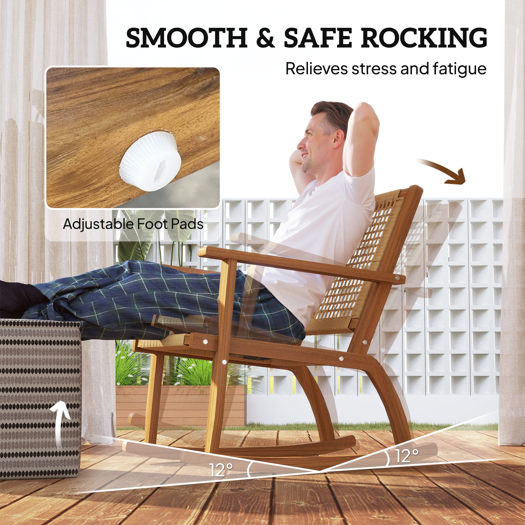 2-Piece Acacia Wood Outdoor Rocking Chair Set with Wicker Back and Seat