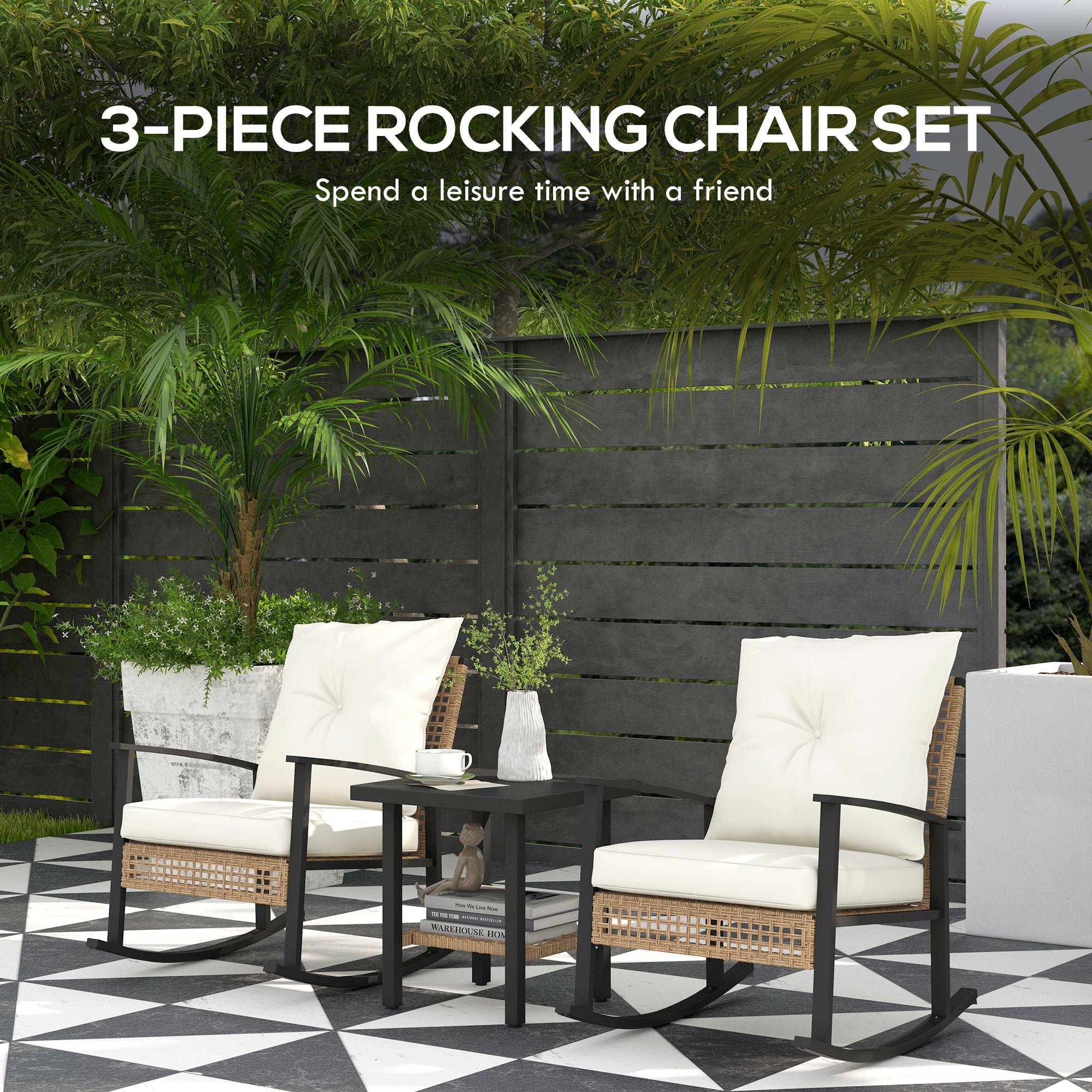 3-Piece Outdoor Rocking Chair Patio Set with Side Table