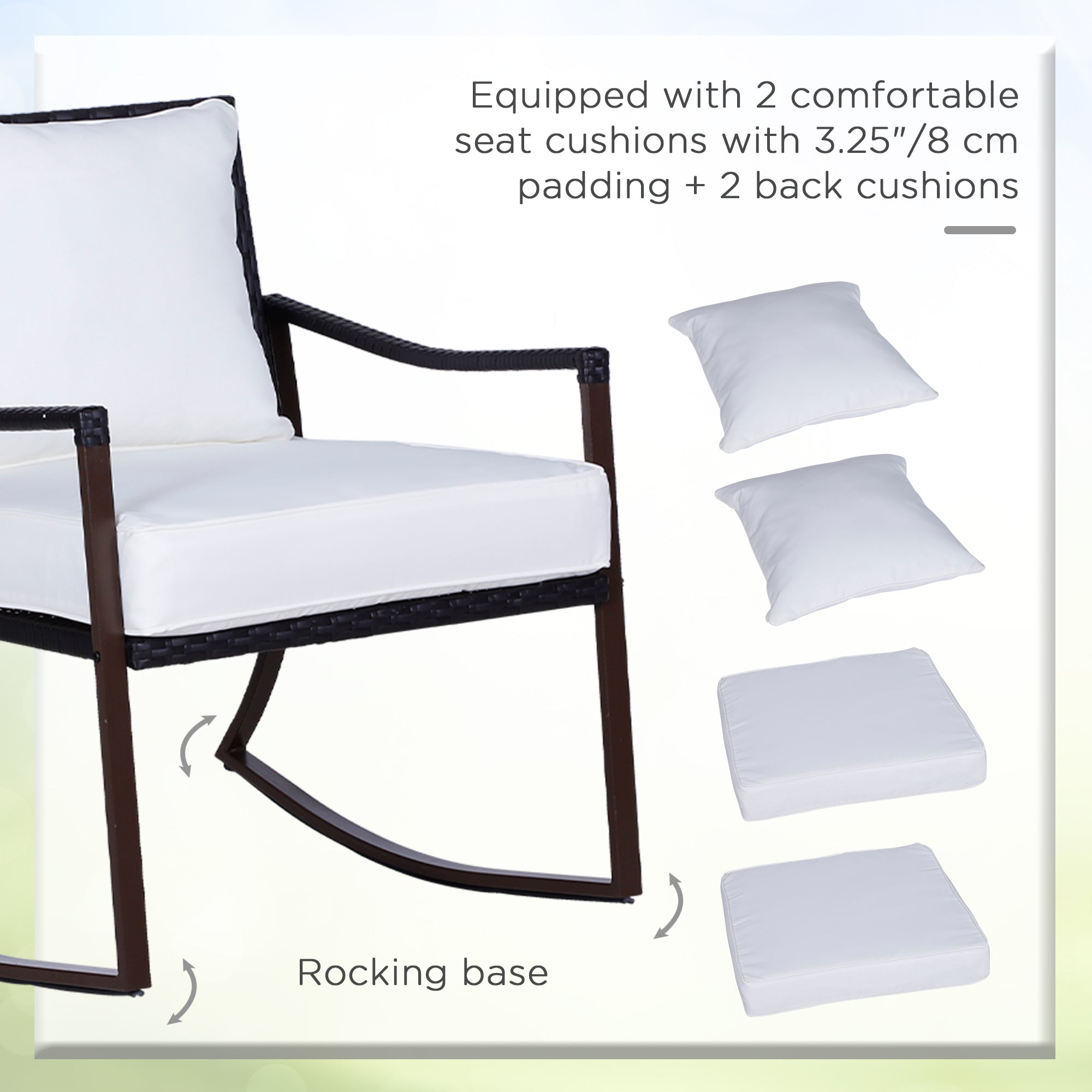 3-Piece Outdoor Rocking Chair Set with Tempered Glass Table