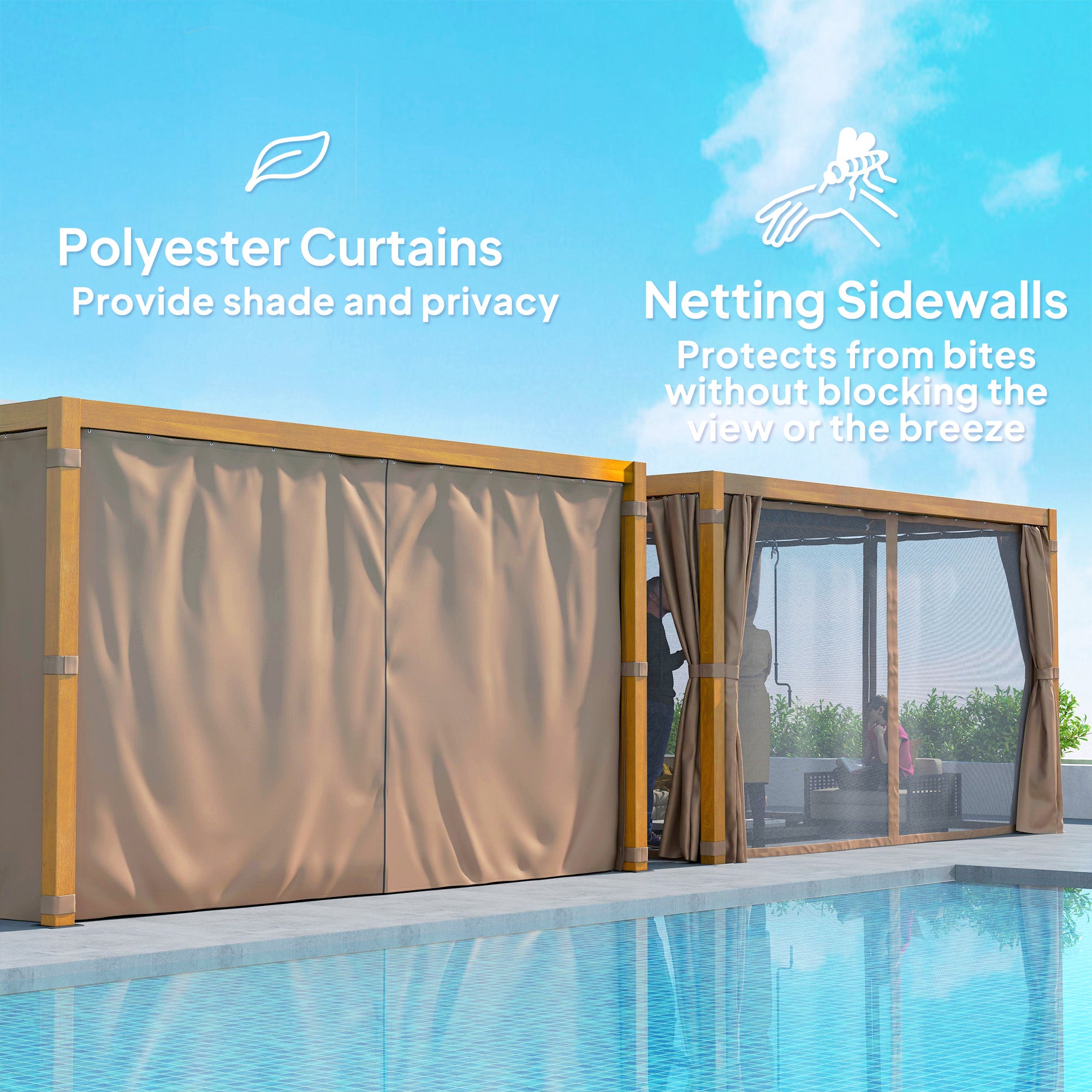 10' x 13' Adjustable Louvered Pergola with Curtains & Netting – Outdoor Aluminum Patio Gazebo for Shade & Privacy
