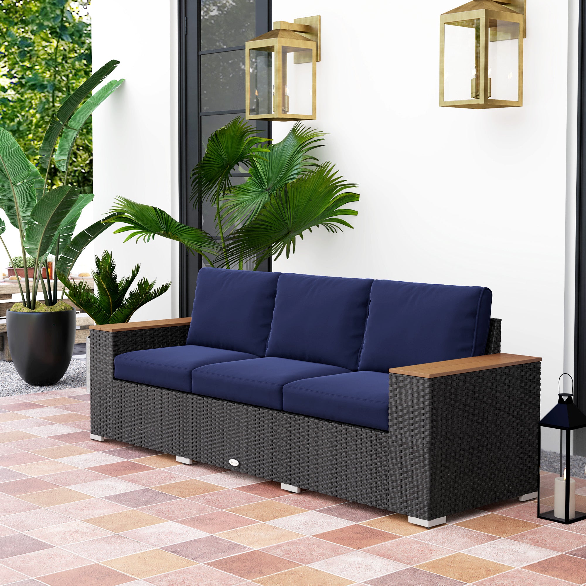 3-Seat Outdoor Wicker Sofa with Cushions