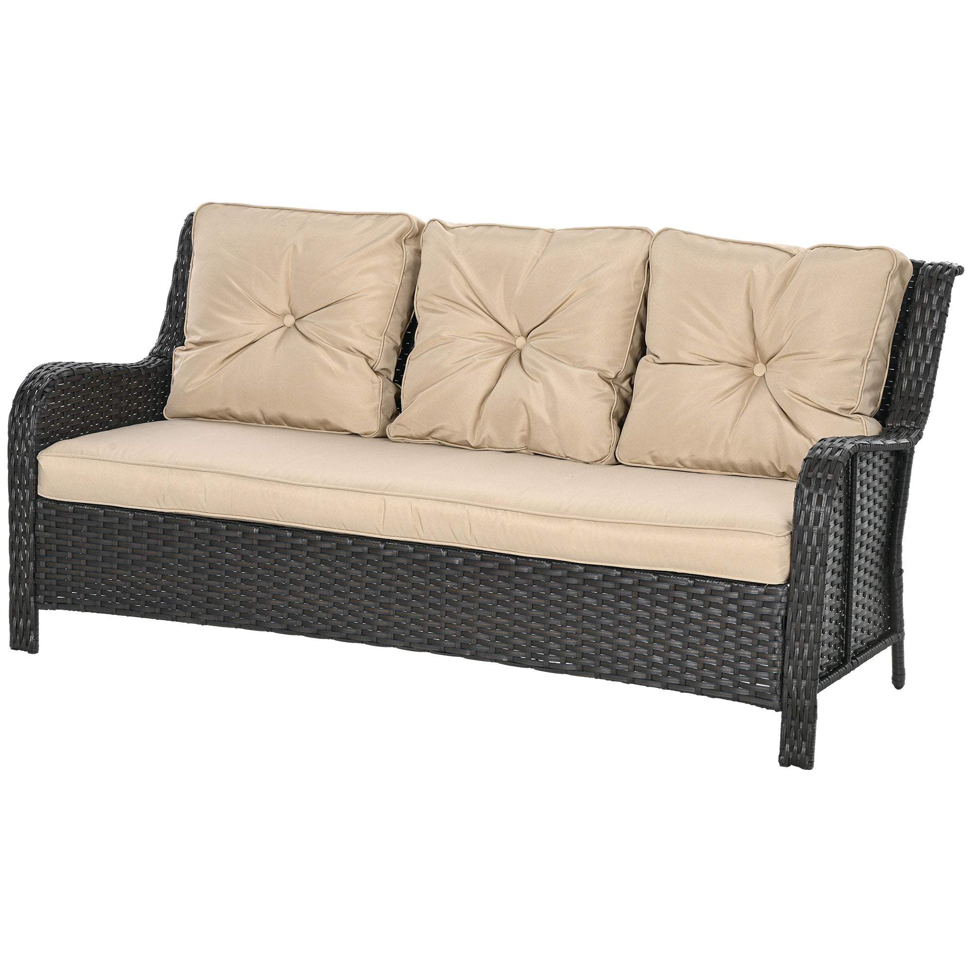 3-Seat Outdoor Rattan Sofa with Cushions