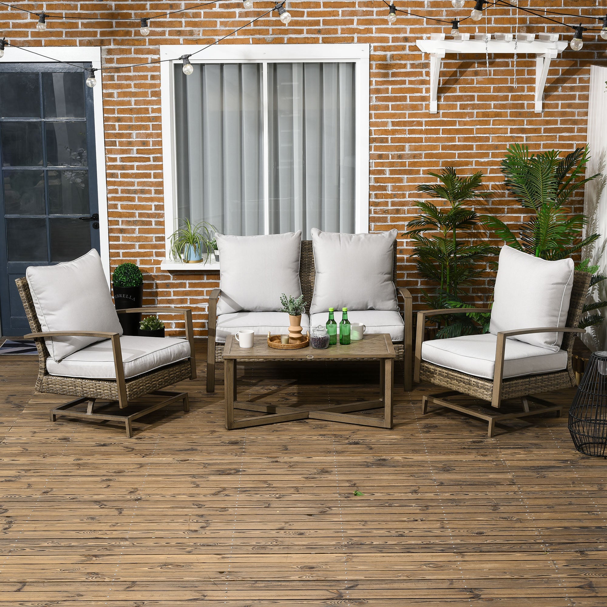 4-Piece Wicker Patio Rocking Chair Set with Loveseat & Coffee Table