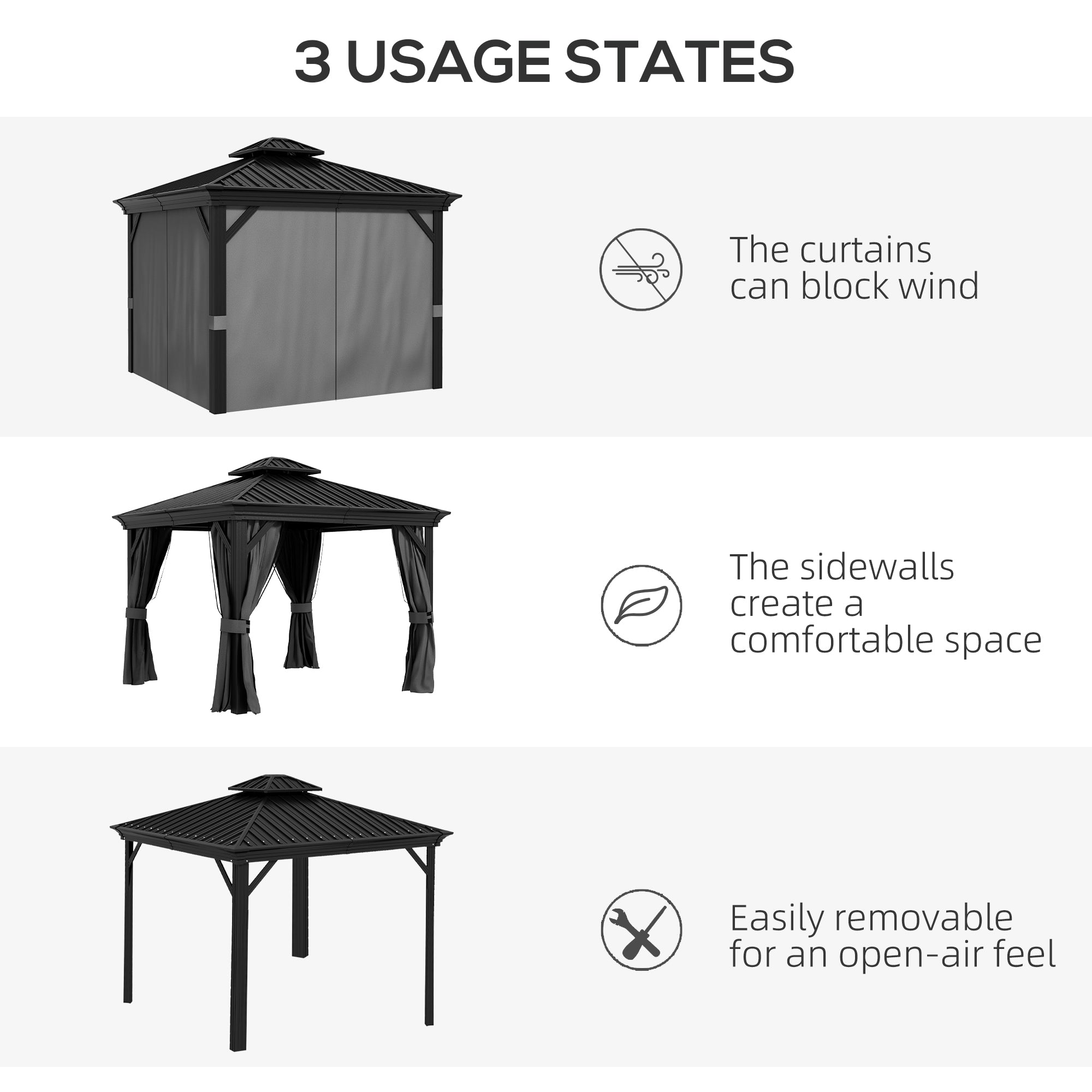 Metal Hardtop Gazebo with Curtains & Mesh Netting