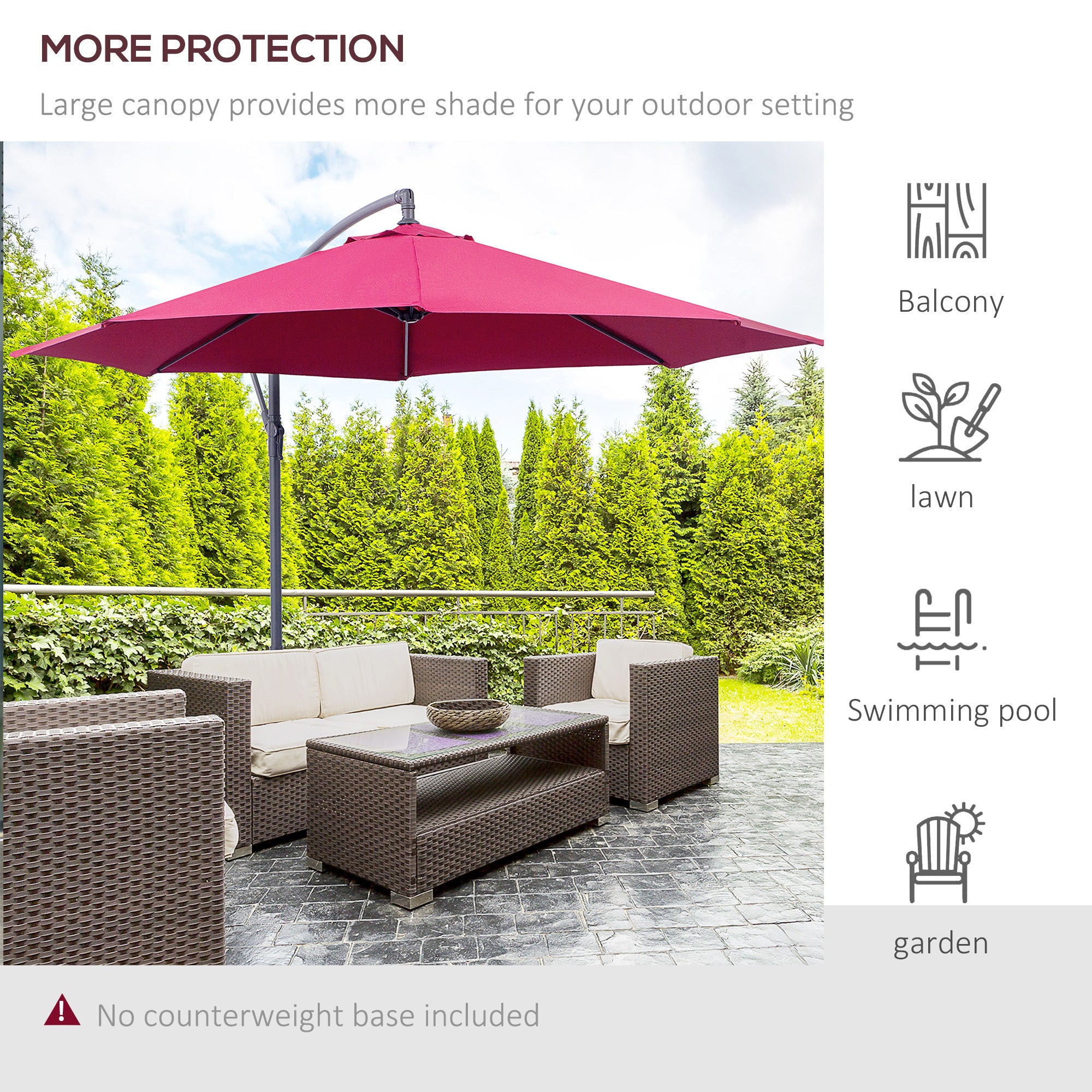 10ft Cantilever Patio Umbrella with 360° Rotation – UV & Water-Resistant Offset Umbrella with Base