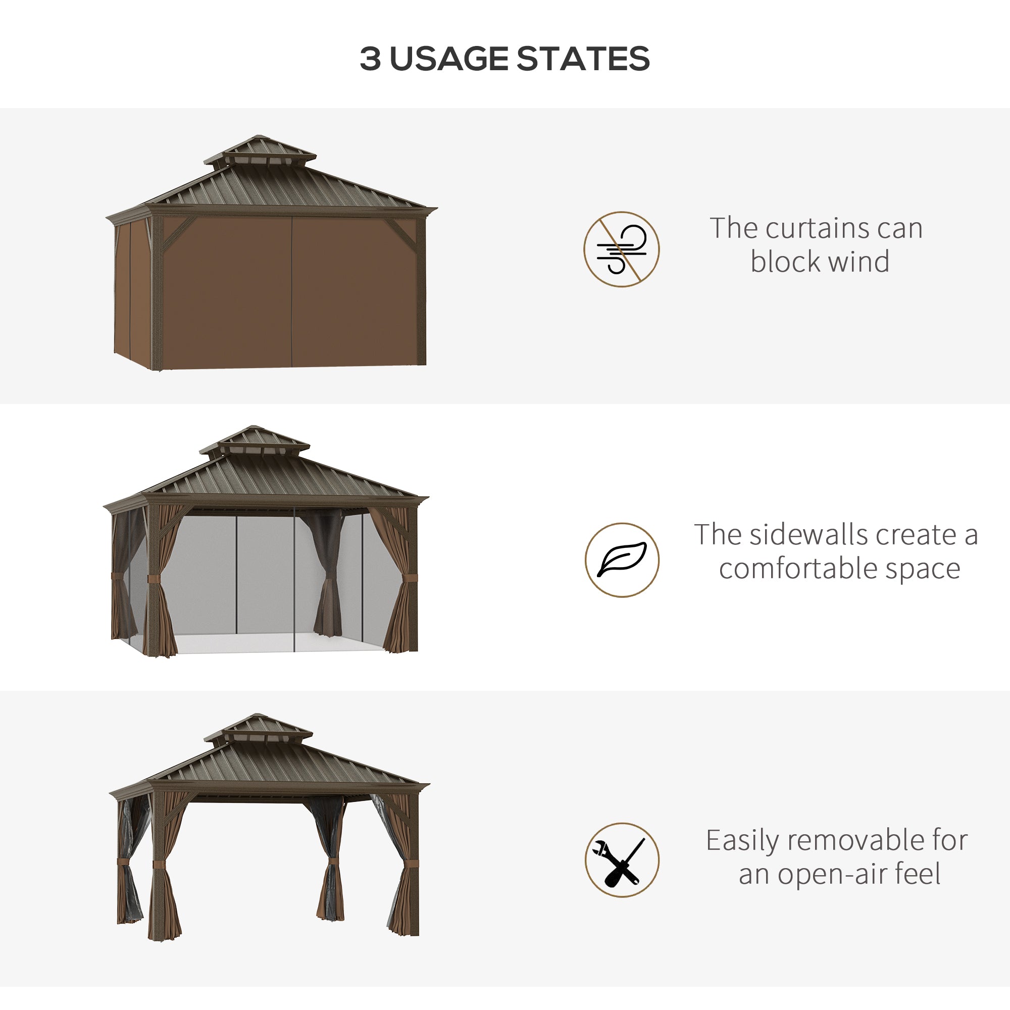 Hardtop Aluminum Gazebo with Curtains & Mesh Netting