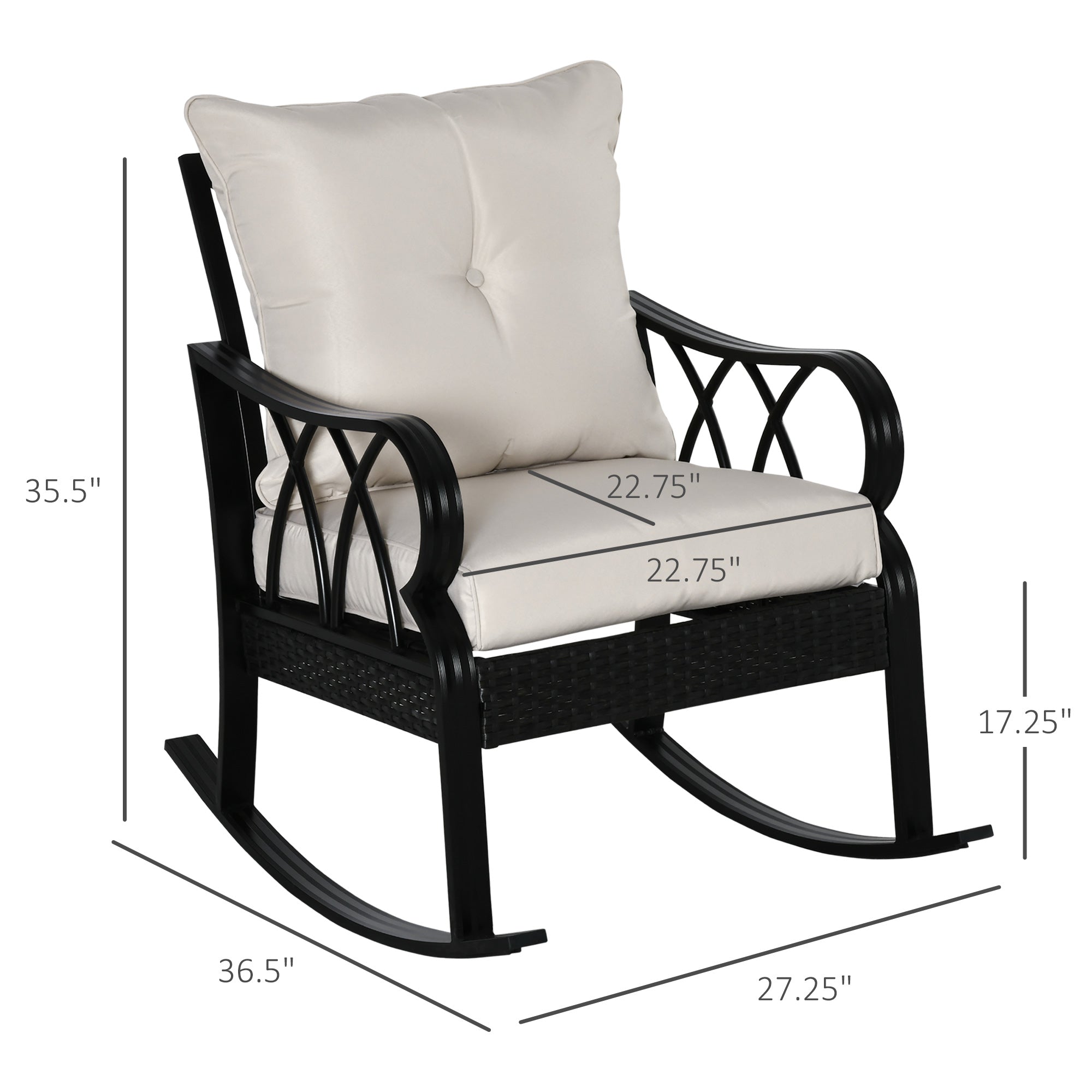 Outdoor Wicker Rocking Chair – All-Weather PE Rattan Patio Rocker with Cushions – Lightweight Aluminum Frame