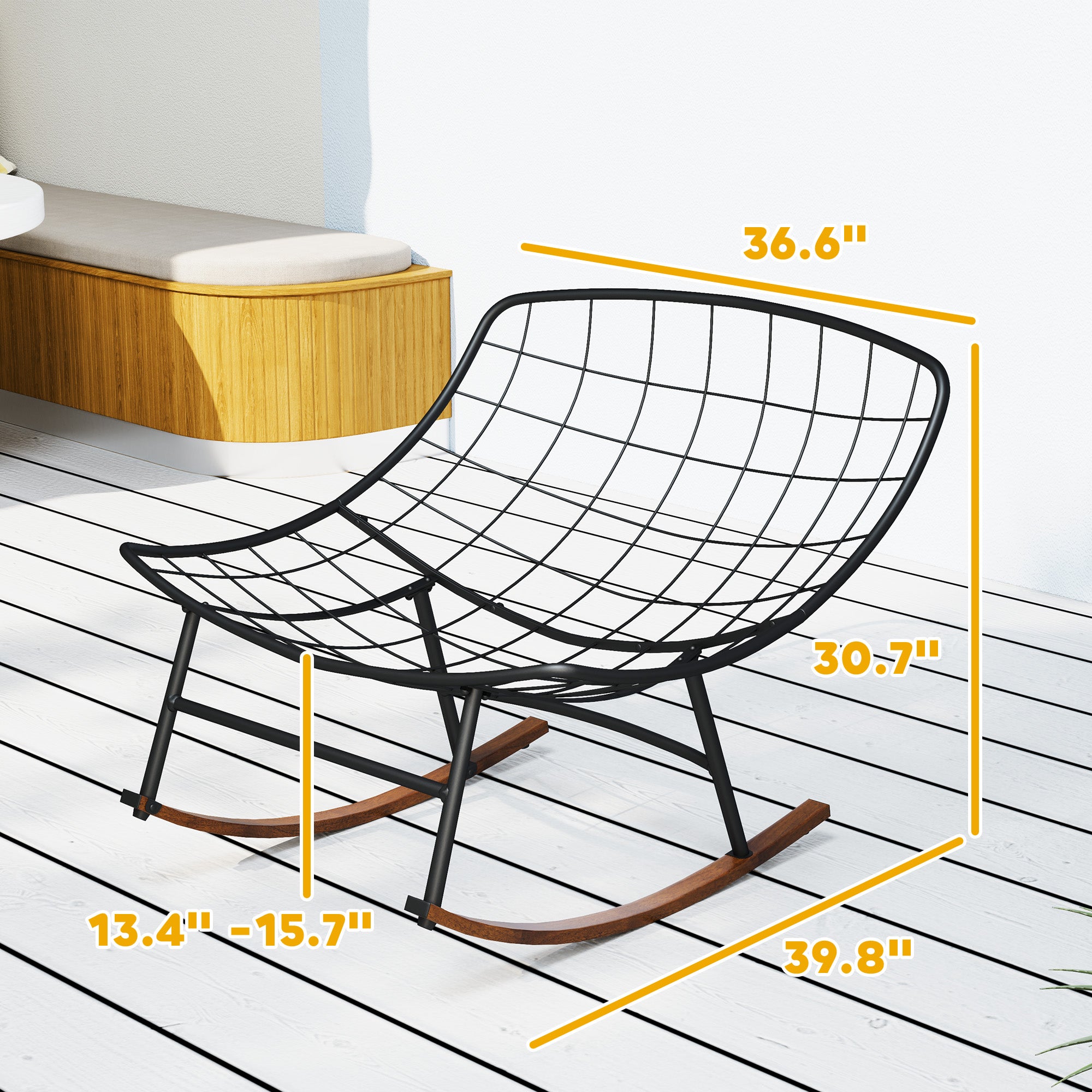 2-Piece Modern Outdoor Papasan Rocking Chair Set with Cushions – Steel Frame with Woodgrain Finish