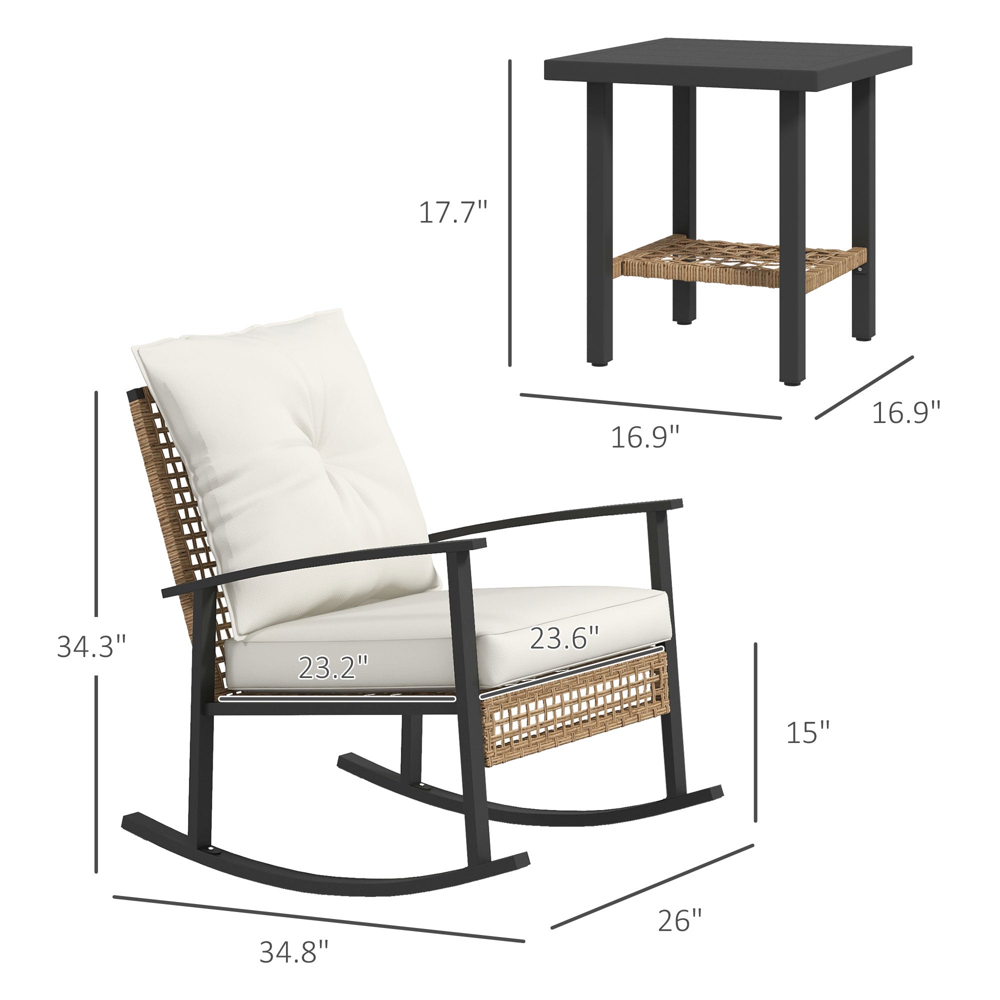 3-Piece Outdoor Rocking Chair Patio Set with Side Table