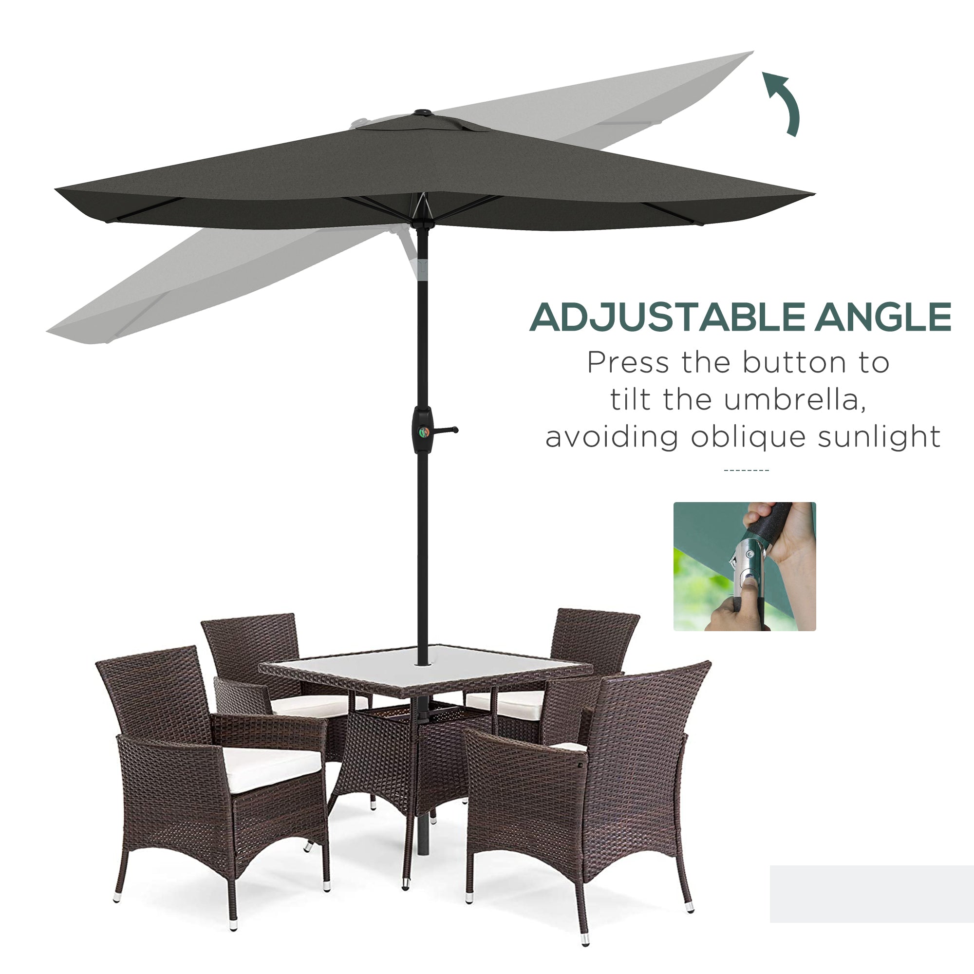 UV-Resistant Tilting Patio Umbrella – 9.5 ft Wide, Crank Lift, Outdoor Market Parasol