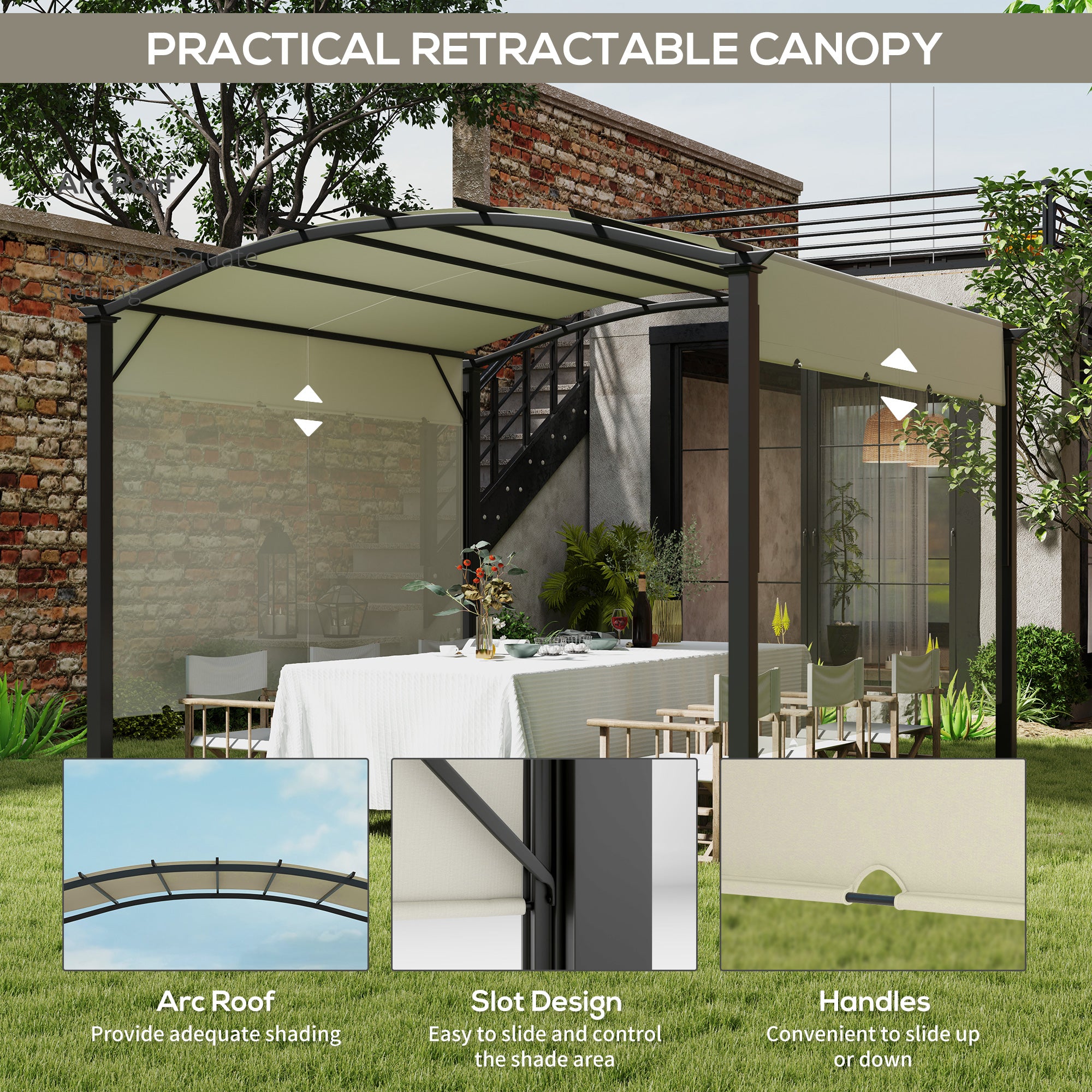 11' x 11' Steel Patio Pergola with Retractable Canopy
