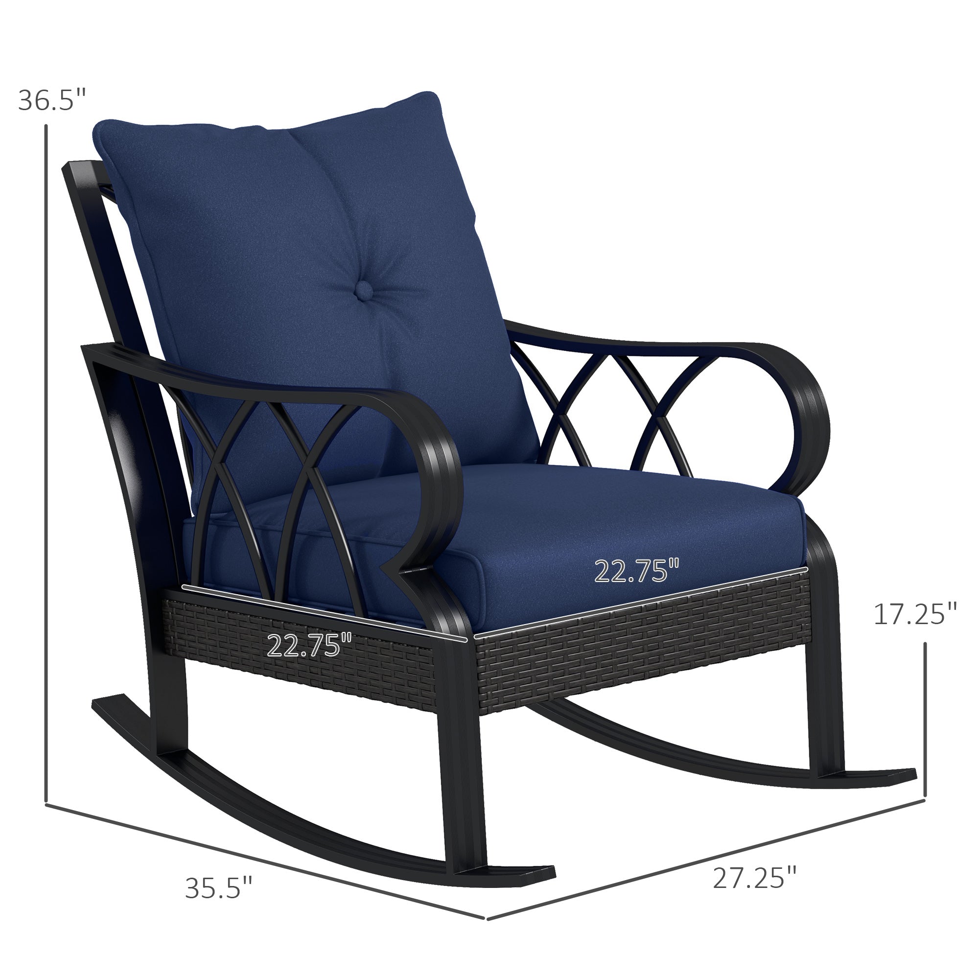 2-Piece Outdoor Wicker Rocking Chair Set – All-Weather PE Rattan Patio Chairs with Cushions – Aluminum Frame