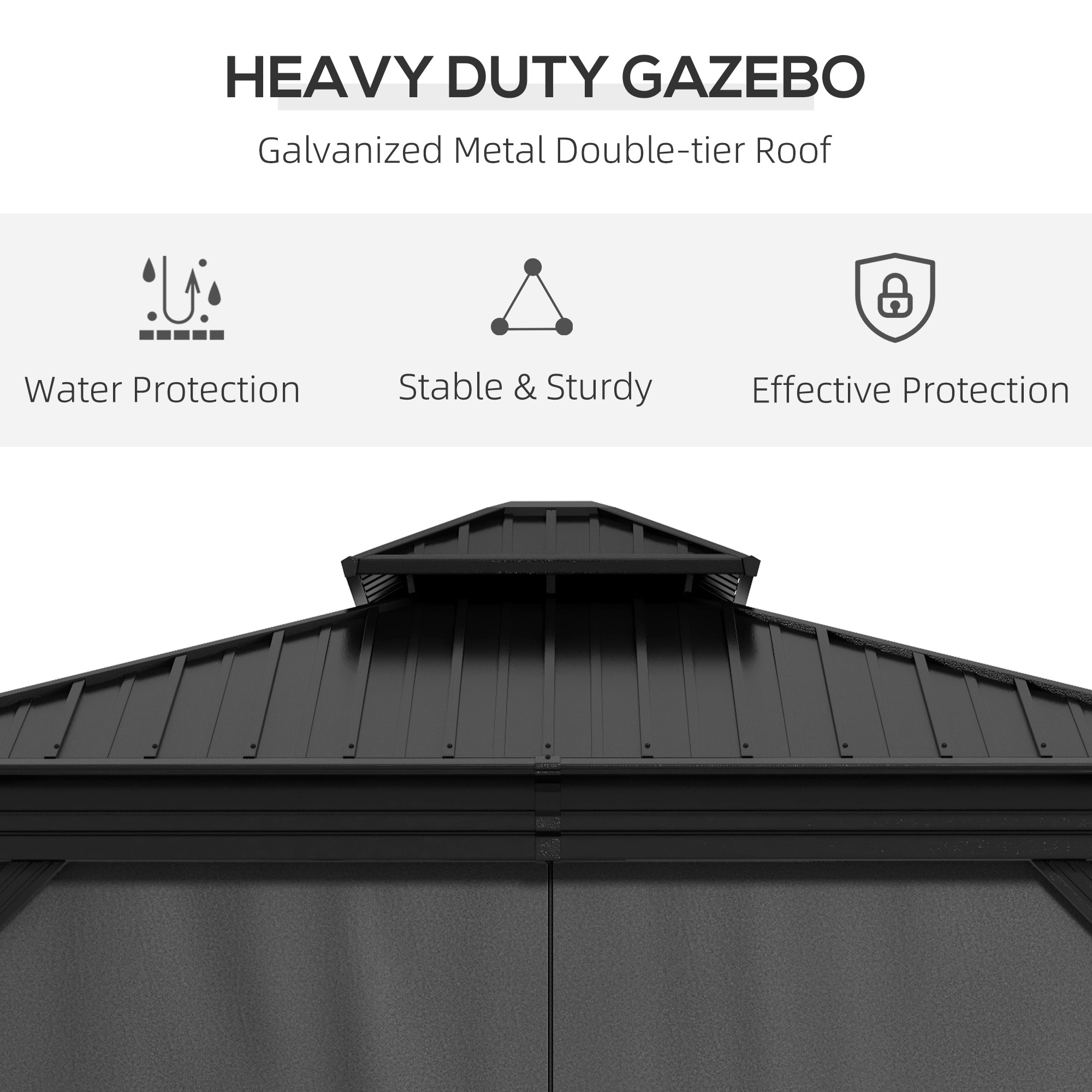 Metal Hardtop Gazebo with Curtains & Mesh Netting