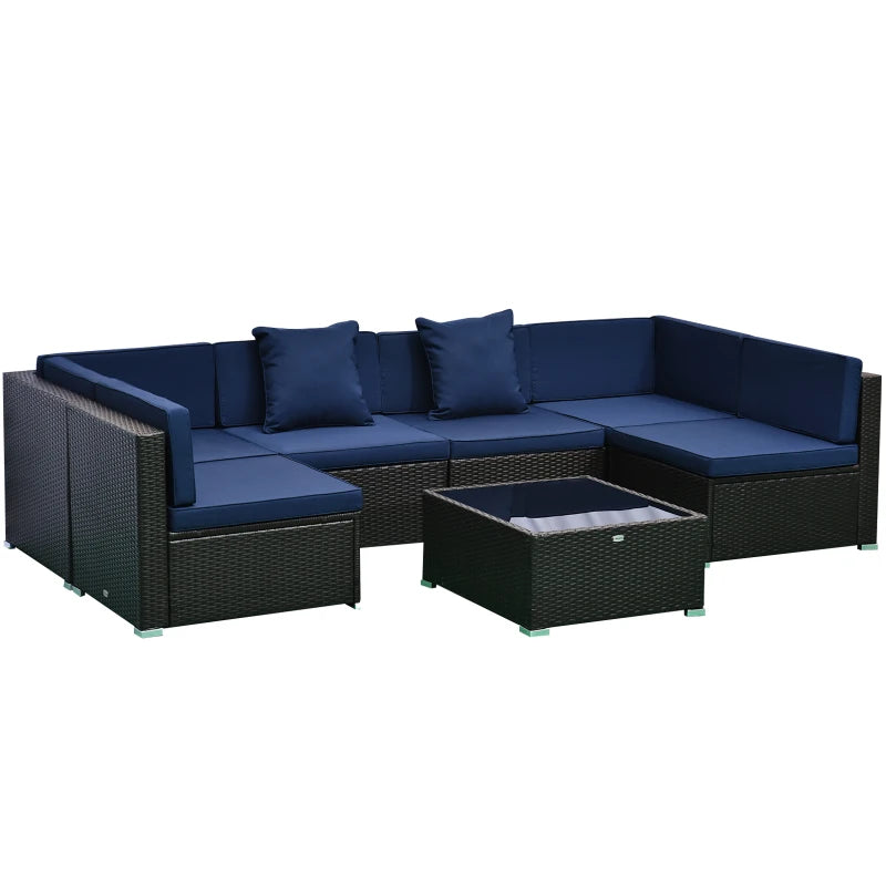 7-Piece Rattan Outdoor Sectional Sofa Set – Modular Patio Seating with Cushions & Glass Coffee Table