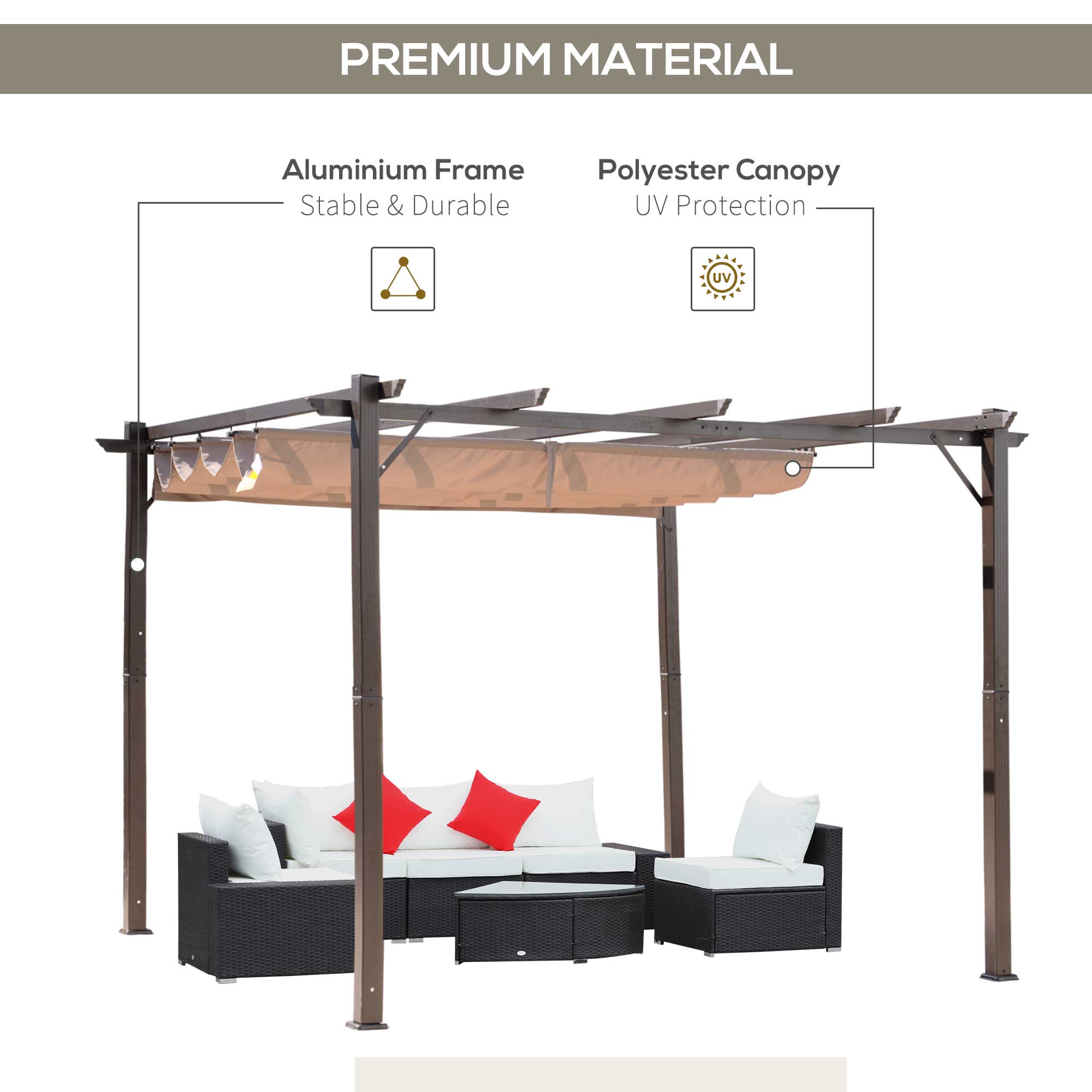 10' x 10' Outdoor Pergola Canopy with Sliding Shade