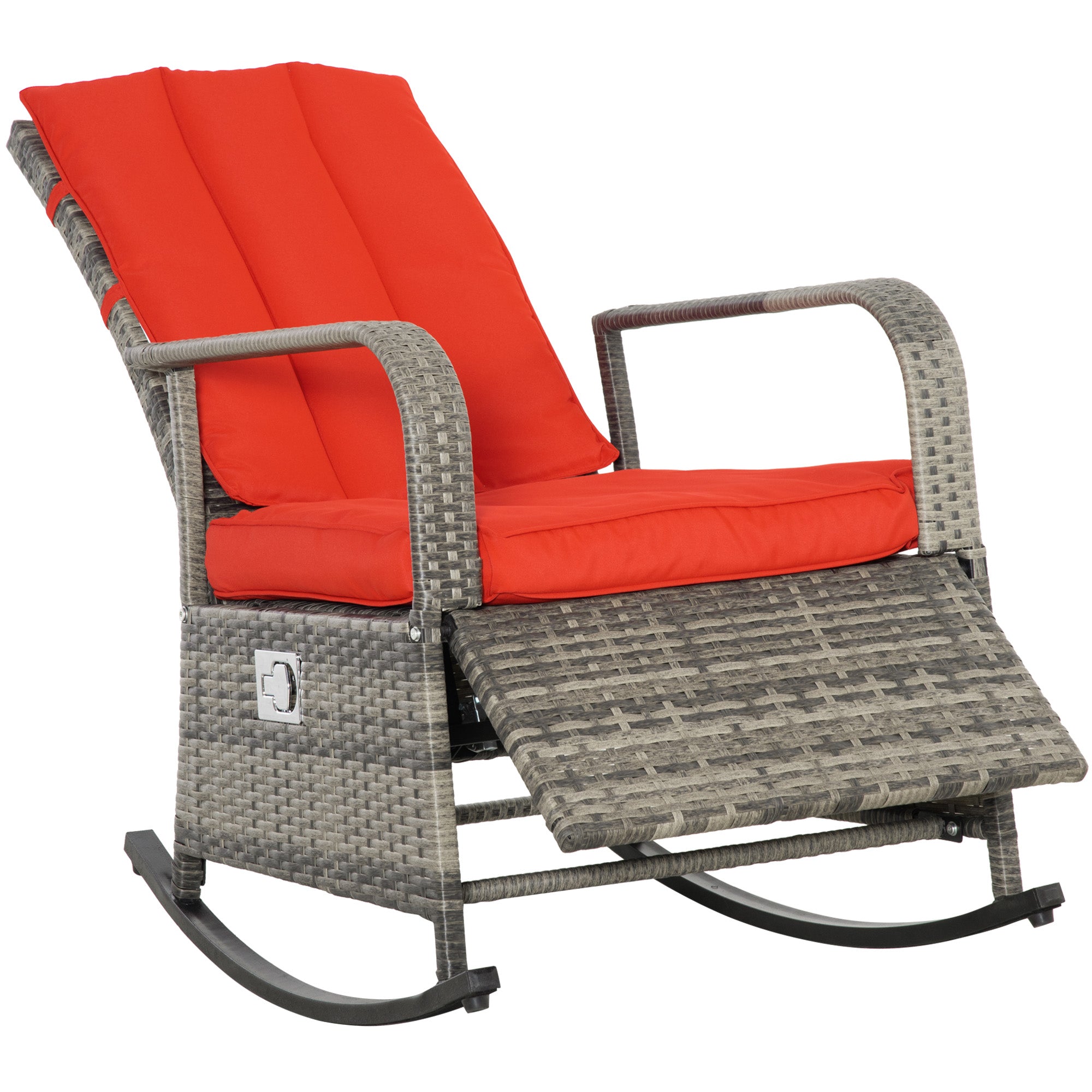 Outdoor Reclining Rattan Rocking Chair with Cushions – Adjustable Footrest, All-Weather PE Wicker